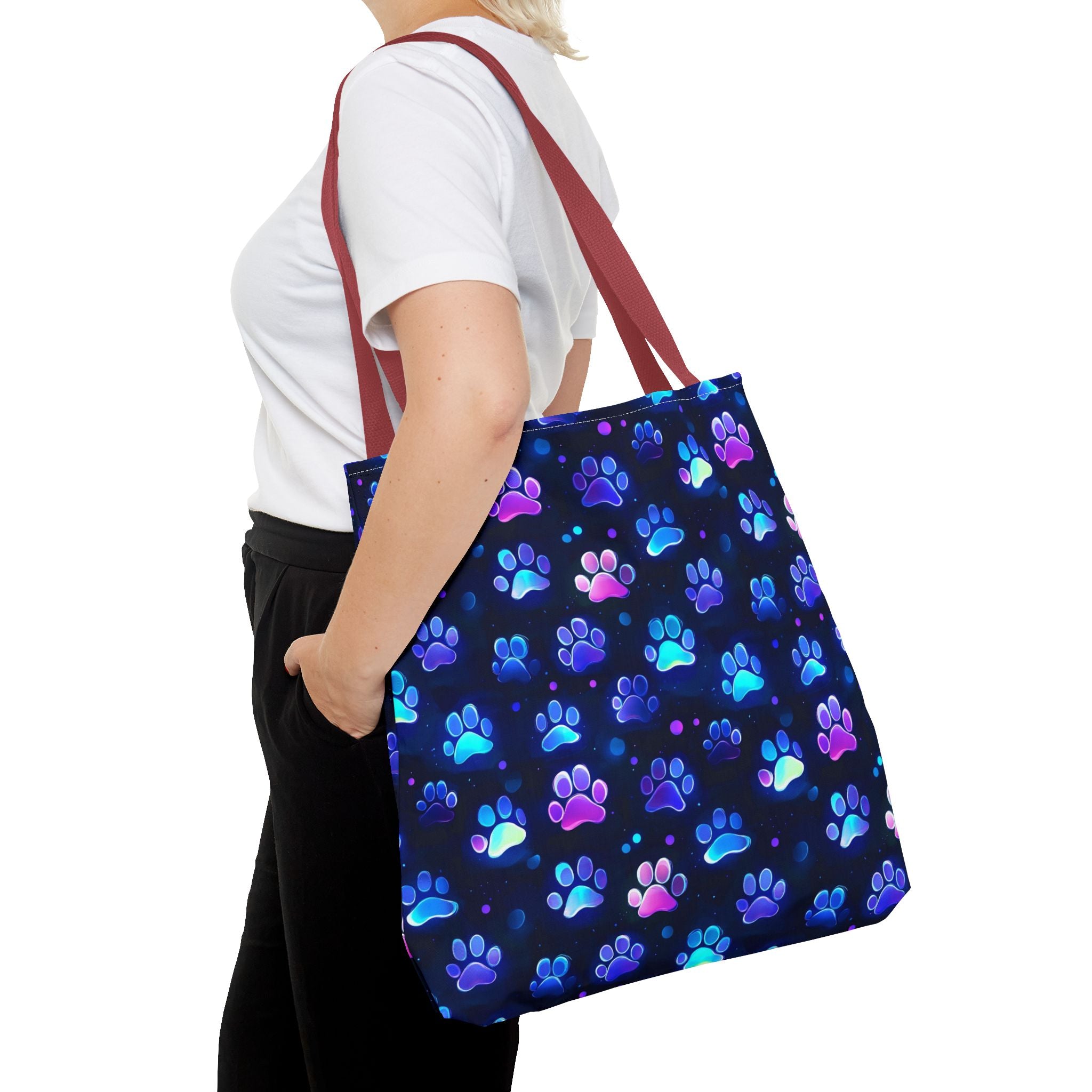 Neon Paw Print Tote | Colorful Cat Dog Paw Pattern All Over Print