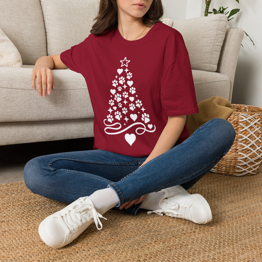Paw Paw Print Christmas Tree T-Shirt | Dog Lover Holiday Tee