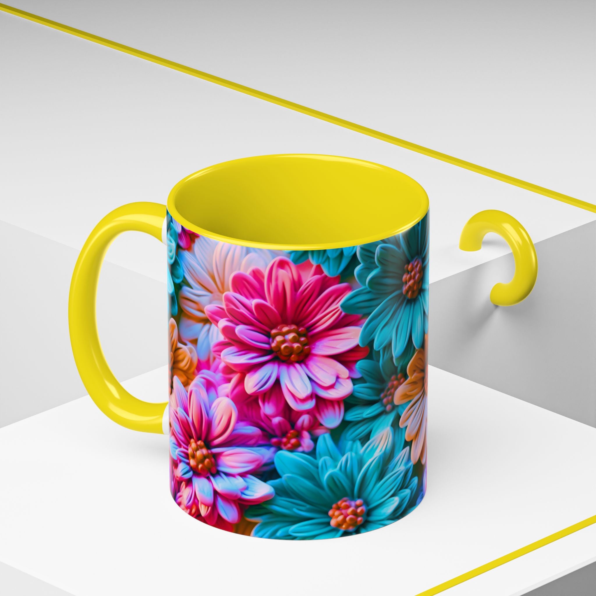 Vibrant Dahlia Floral Accent Mug | 11oz 15oz Ceramic Coffee Mug