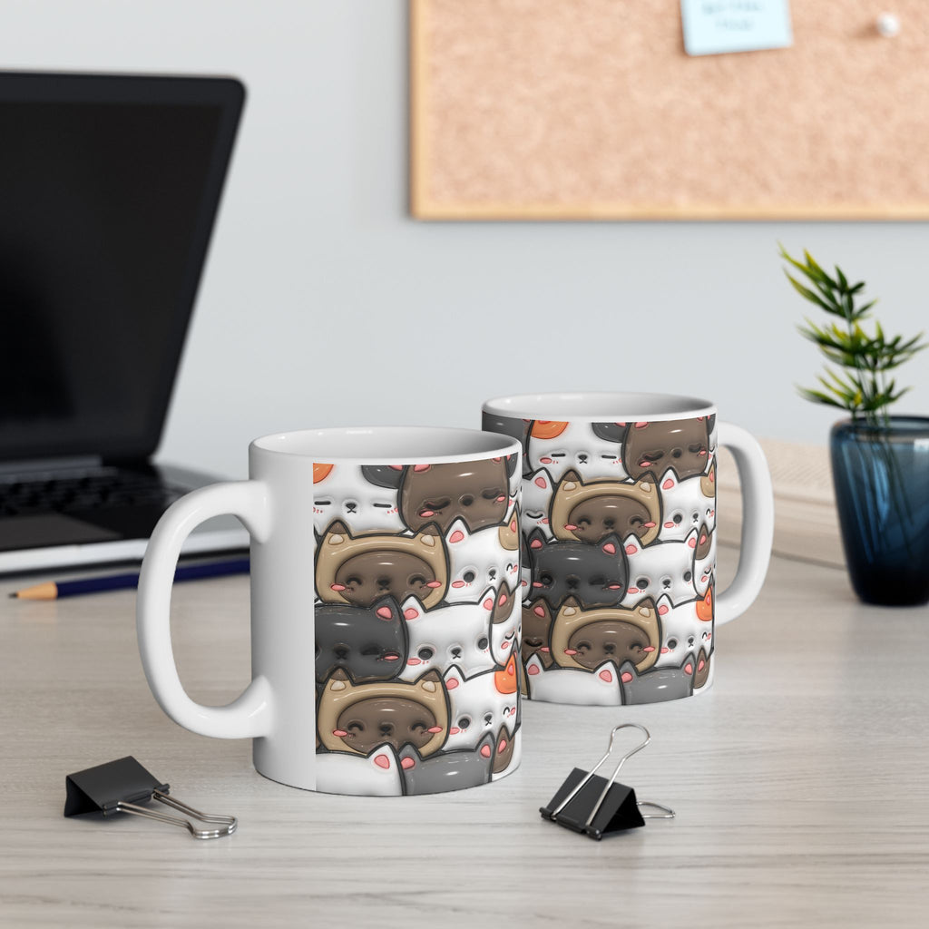 Kawaii Cat Pattern Mug | Cute Cats Ceramic Coffee Cup