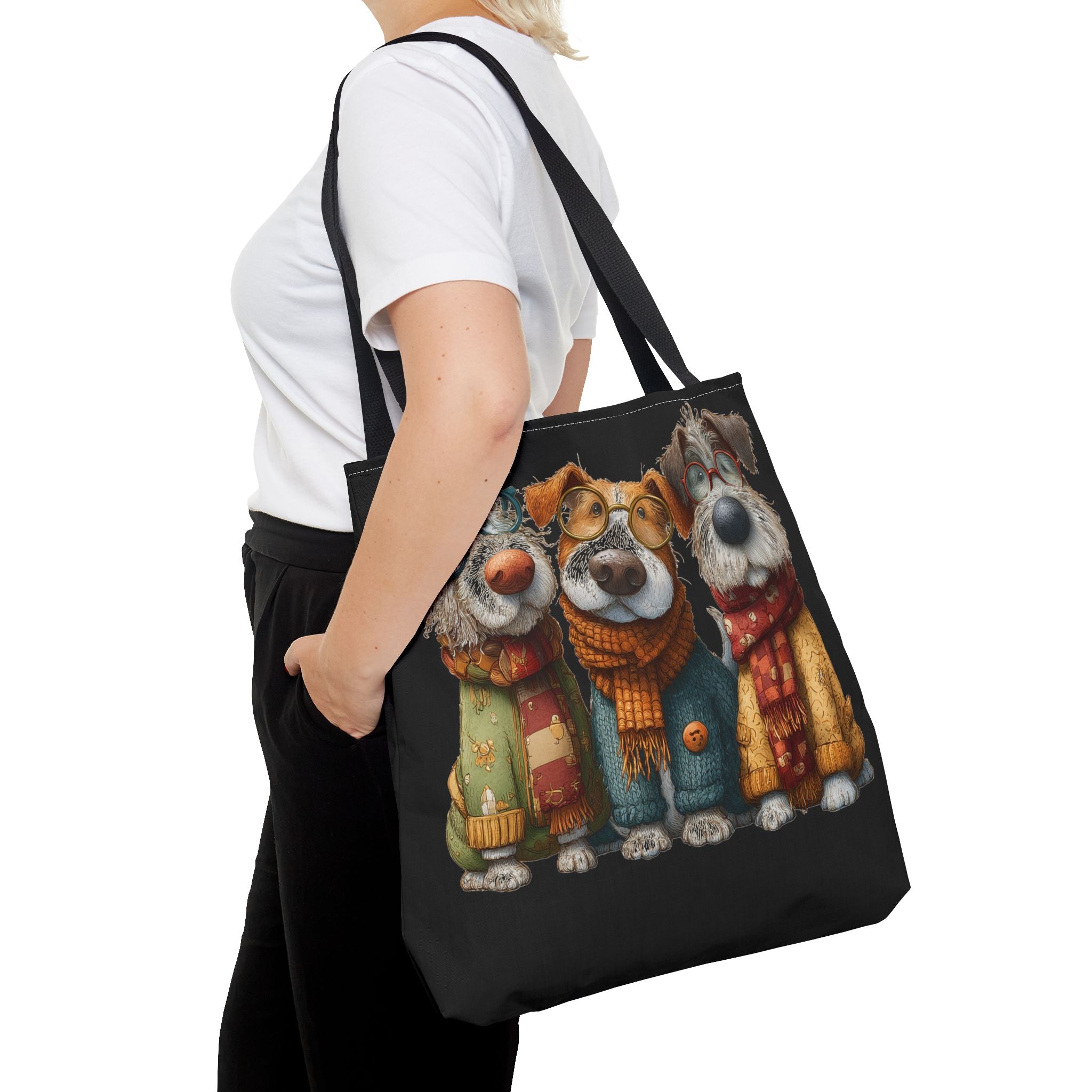 Three Cozy Dogs Tote Bag | Cute Winter Dogs Illustration