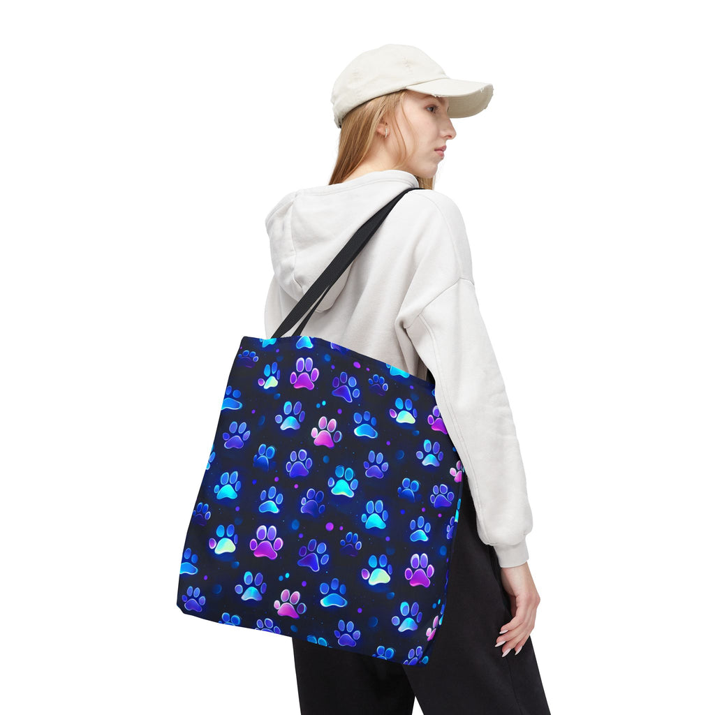 Neon Paw Print Tote | Colorful Cat Dog Paw Pattern All Over Print