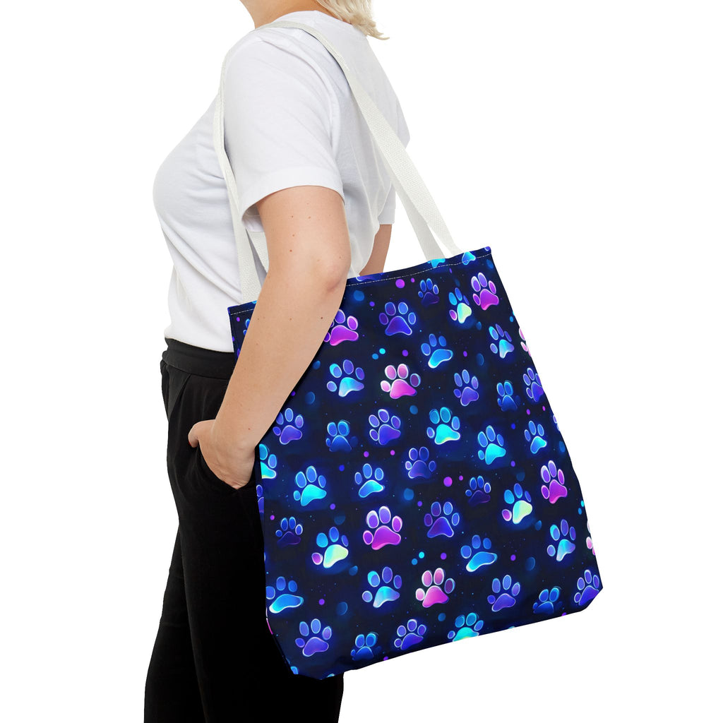 Neon Paw Print Tote | Colorful Cat Dog Paw Pattern All Over Print