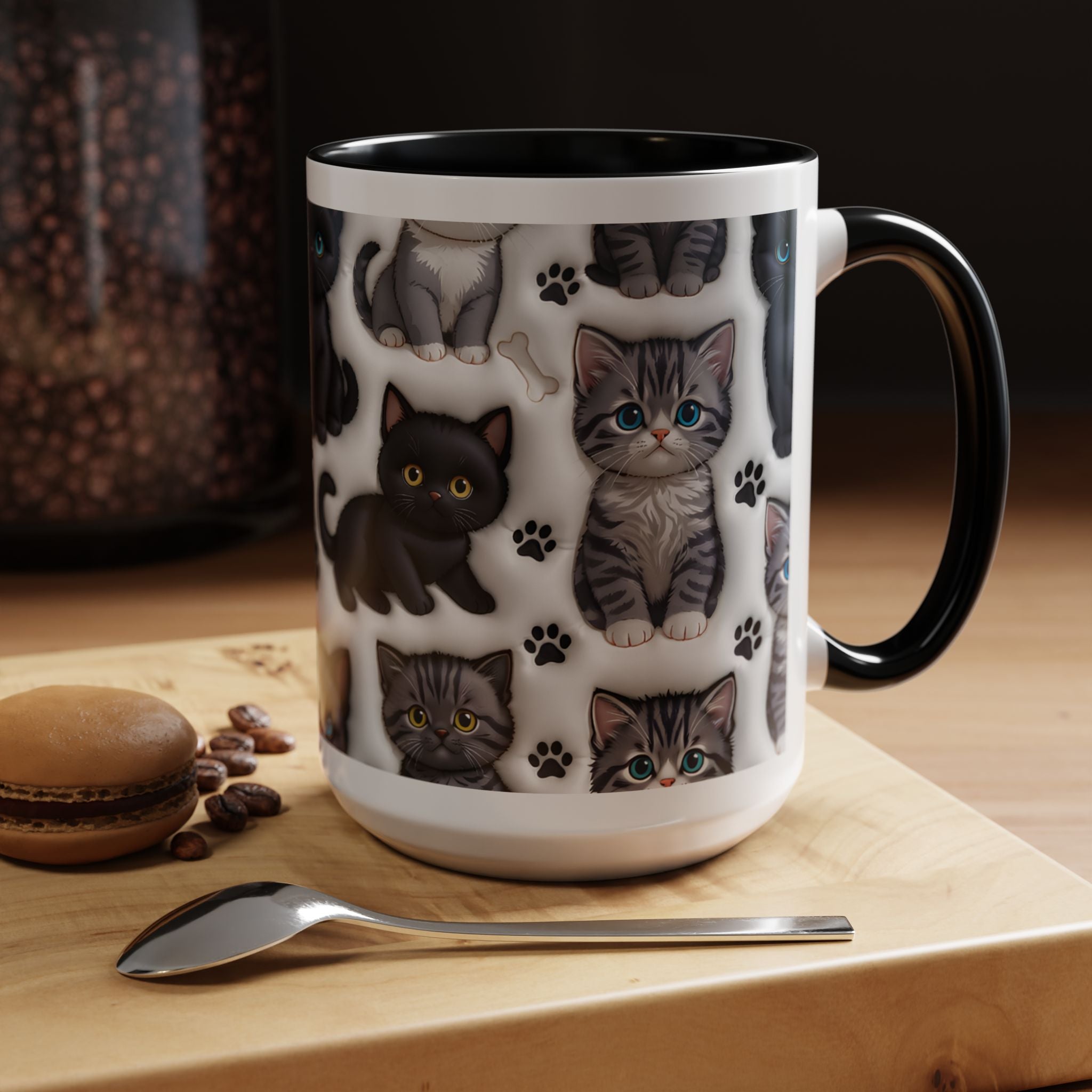 Cute Kitten Pattern Accent Coffee Mug | Cat Paw Print Design