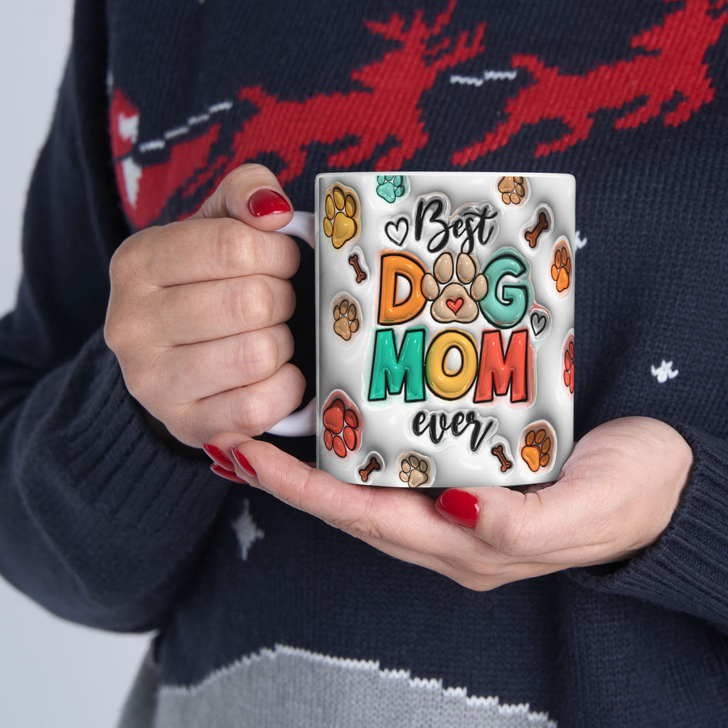 Best Dog Mom mug | Paw Print Pattern Ceramic Mug, 11oz or 15oz