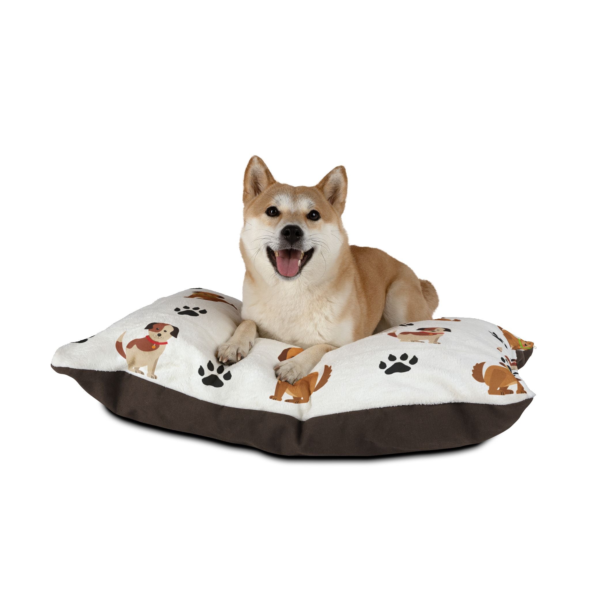 Cute Puppy Pattern Pet Bed | Dog Paw Print Design, Plush Rectangular Cushion