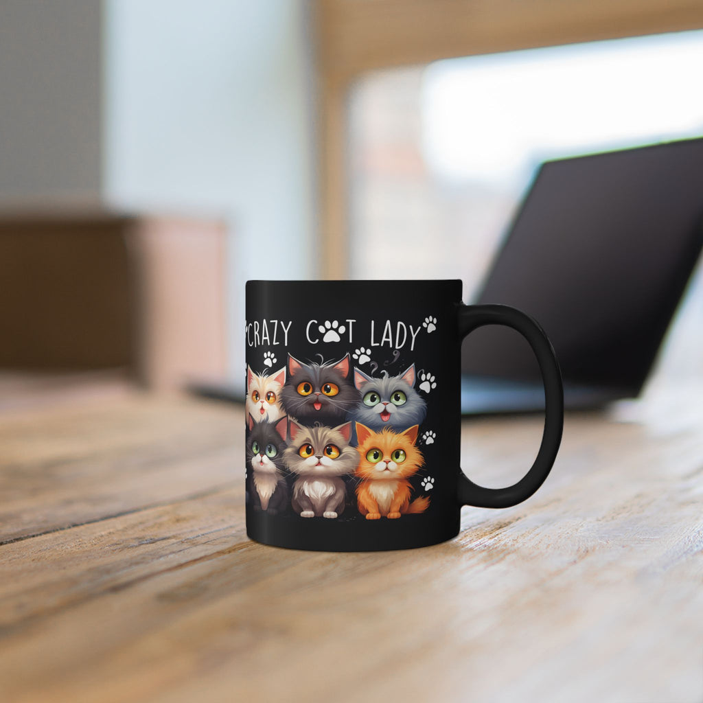 Crazy Cat Lady Mug | Black Cat Paw Print Coffee Cup