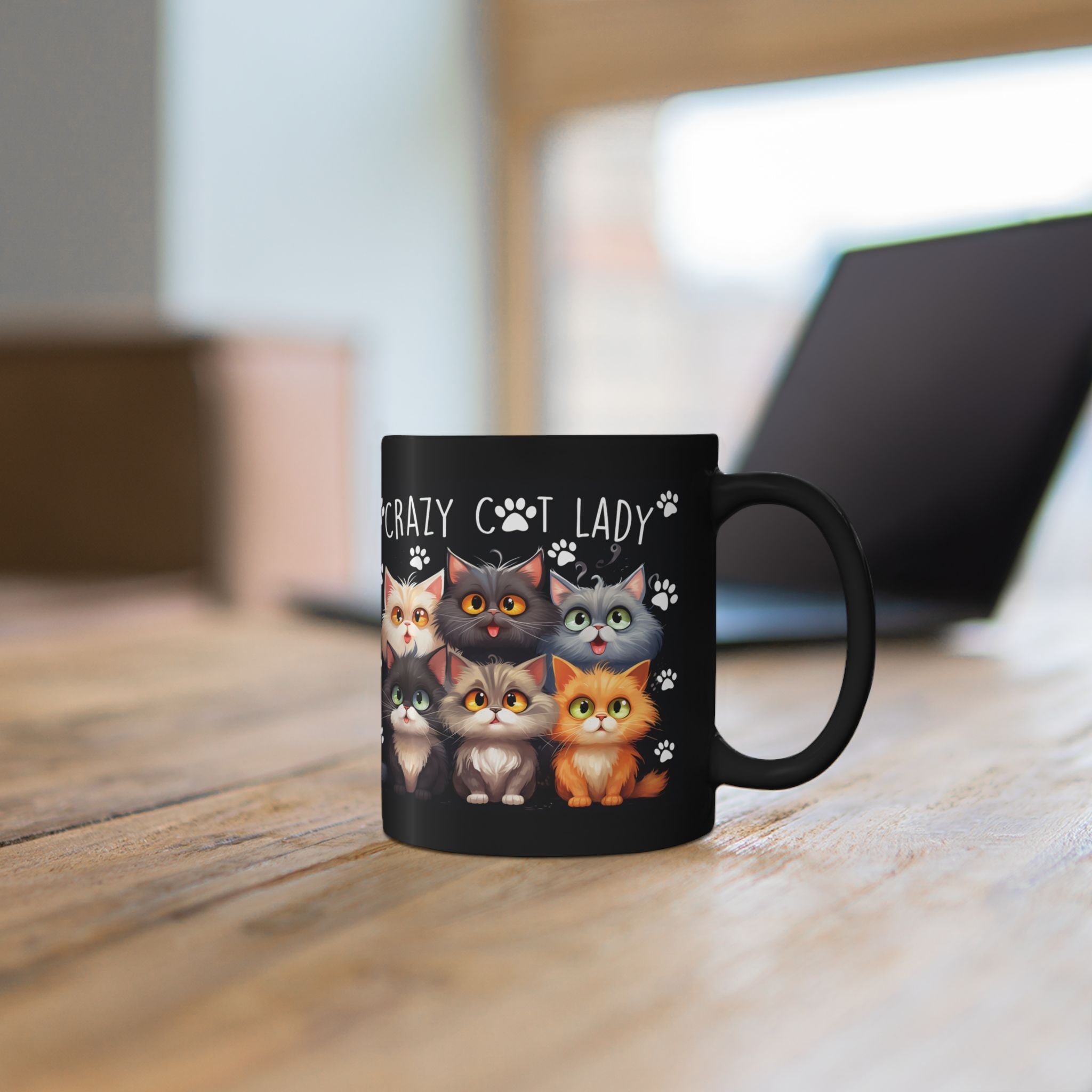 Crazy Cat Lady Mug | Black Cat Paw Print Coffee Cup