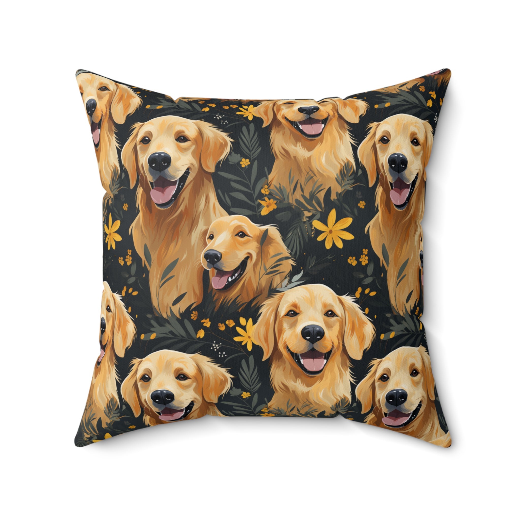 Golden Retriever Pattern Pillow | Dog Portraits Floral Throw Pillow