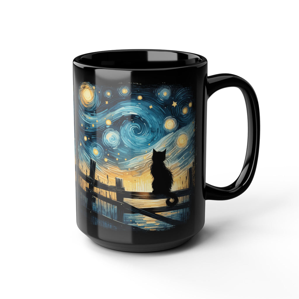 Starry Night Cat mug | Black Ceramic Coffee Cup
