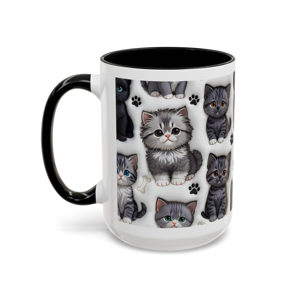 Cute Kitten Pattern Accent Coffee Mug | Cat Paw Print Design