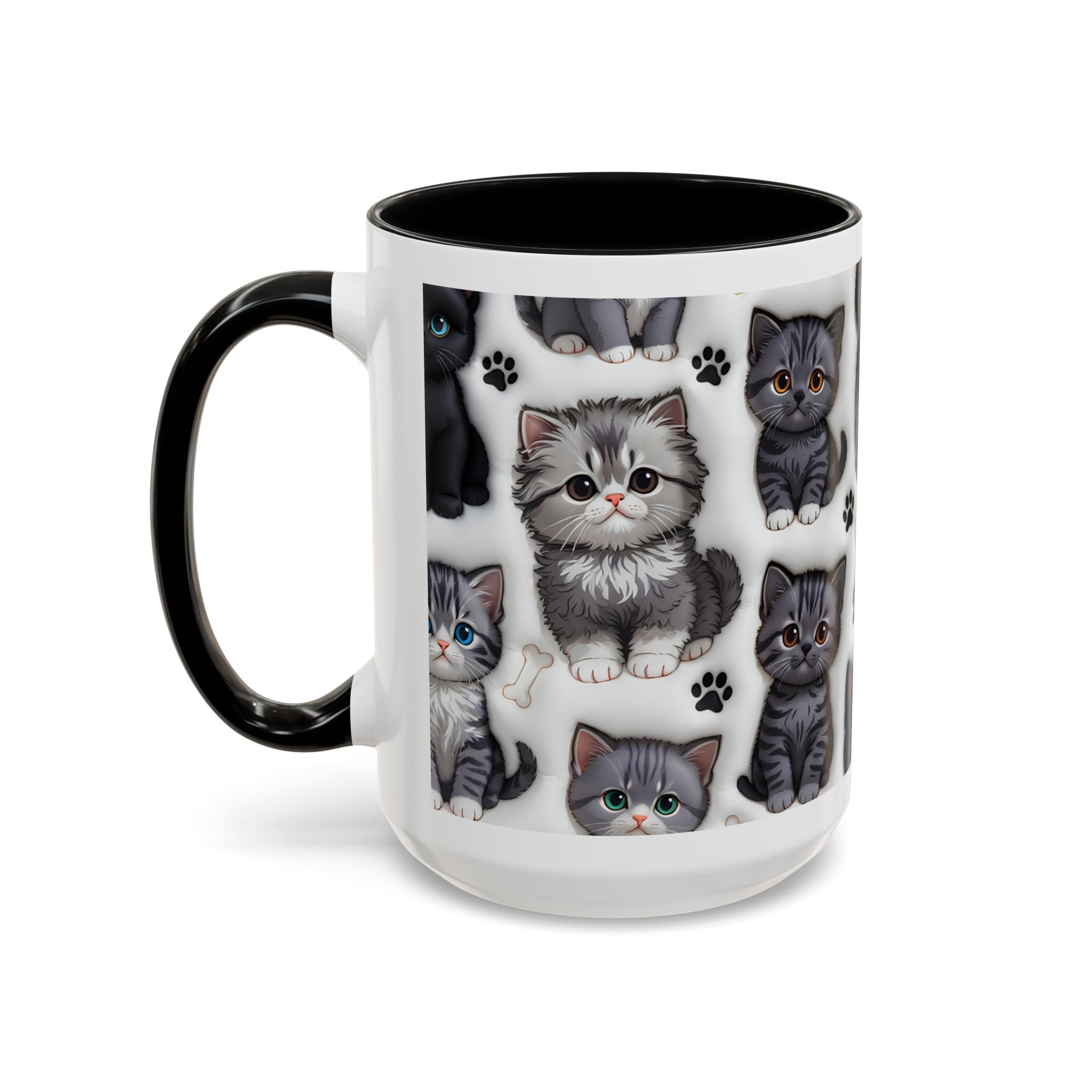 Cute Kitten Pattern Accent Coffee Mug | Cat Paw Print Design