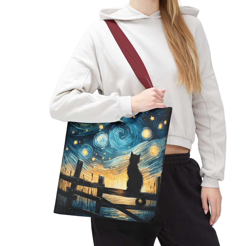 Starry Night Cat Tote | Van Gogh Inspired Swirling Sky Bag