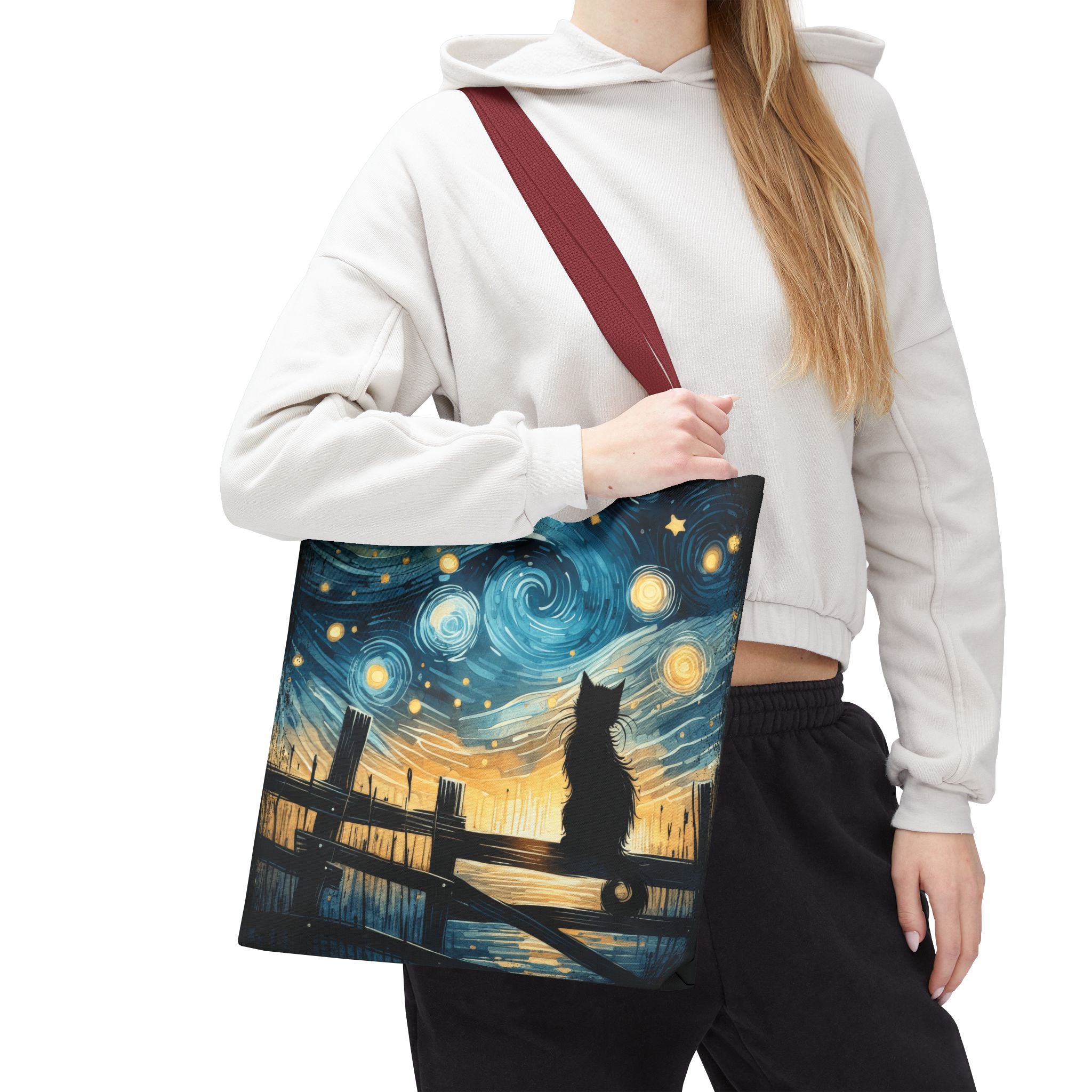 Starry Night Cat Tote | Van Gogh Inspired Swirling Sky Bag