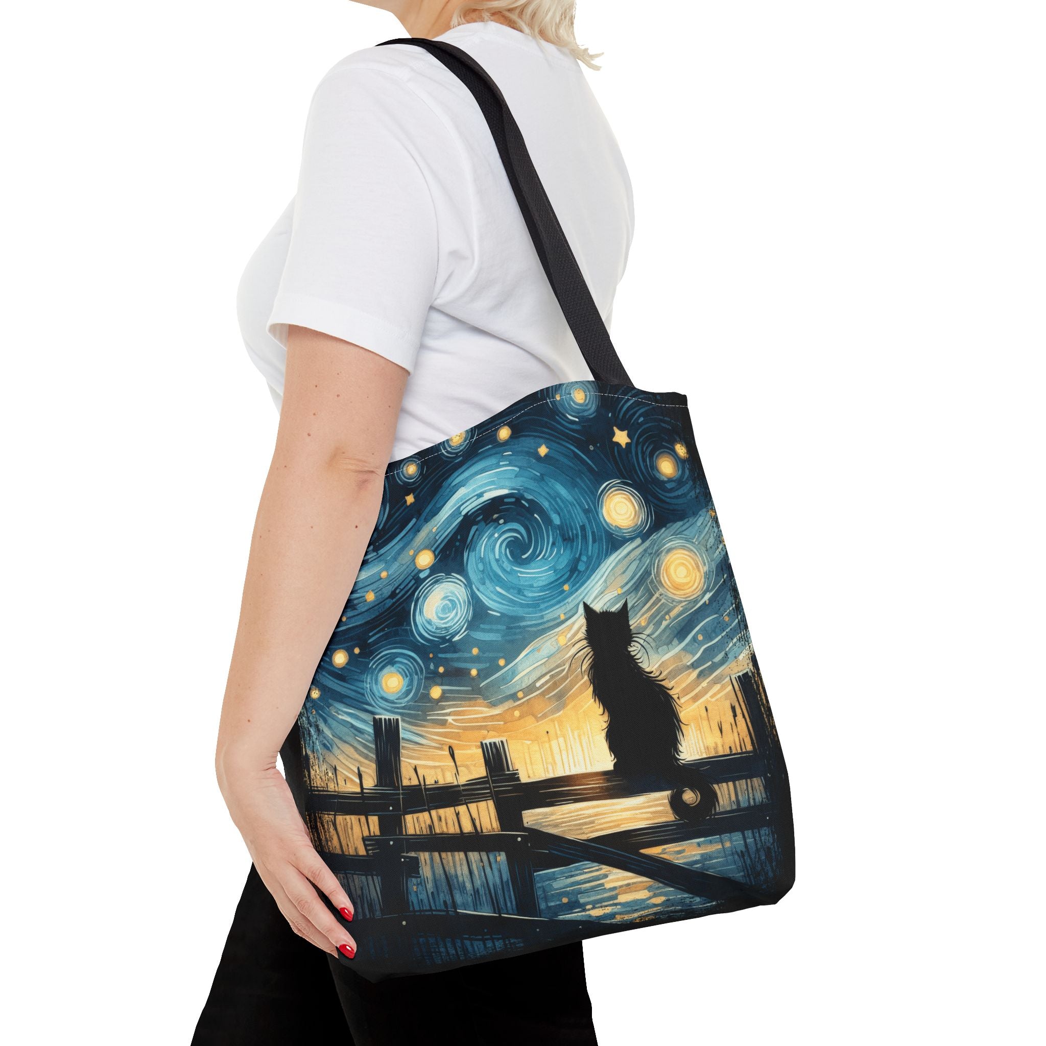 Starry Night Cat Tote | Van Gogh Inspired Swirling Sky Bag