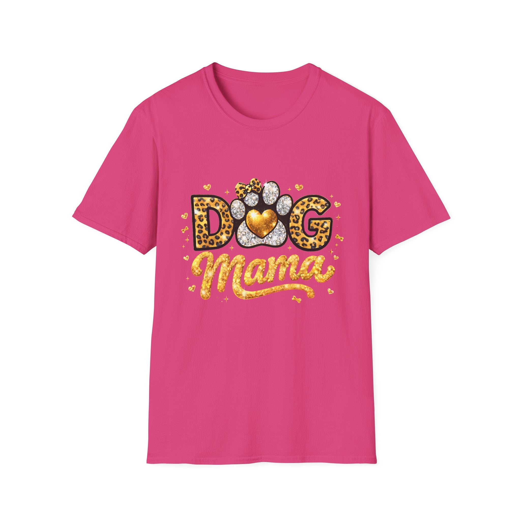 Dog Mama T-Shirt | Leopard Heart Paw Print, Gold Glitter Script