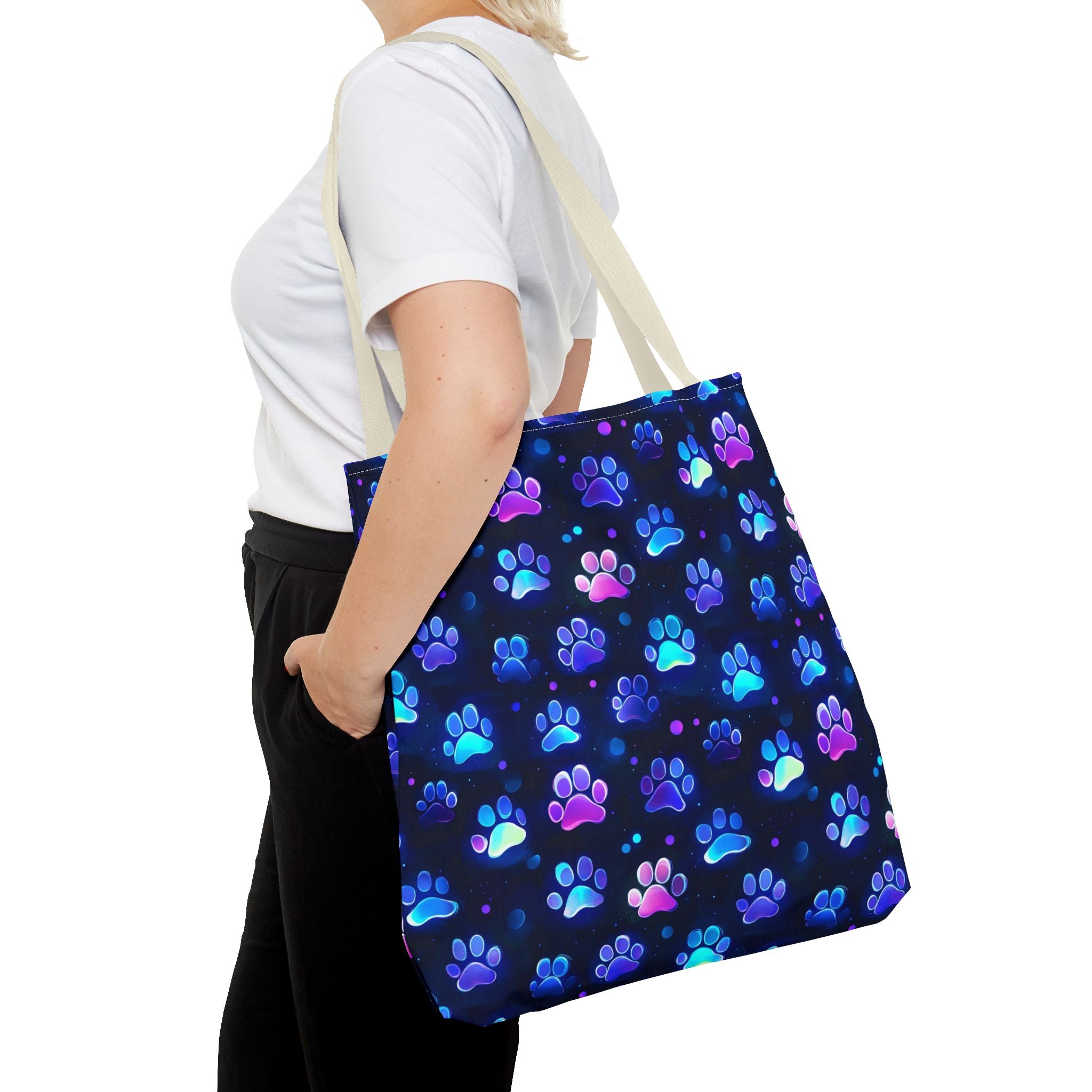Neon Paw Print Tote | Colorful Cat Dog Paw Pattern All Over Print