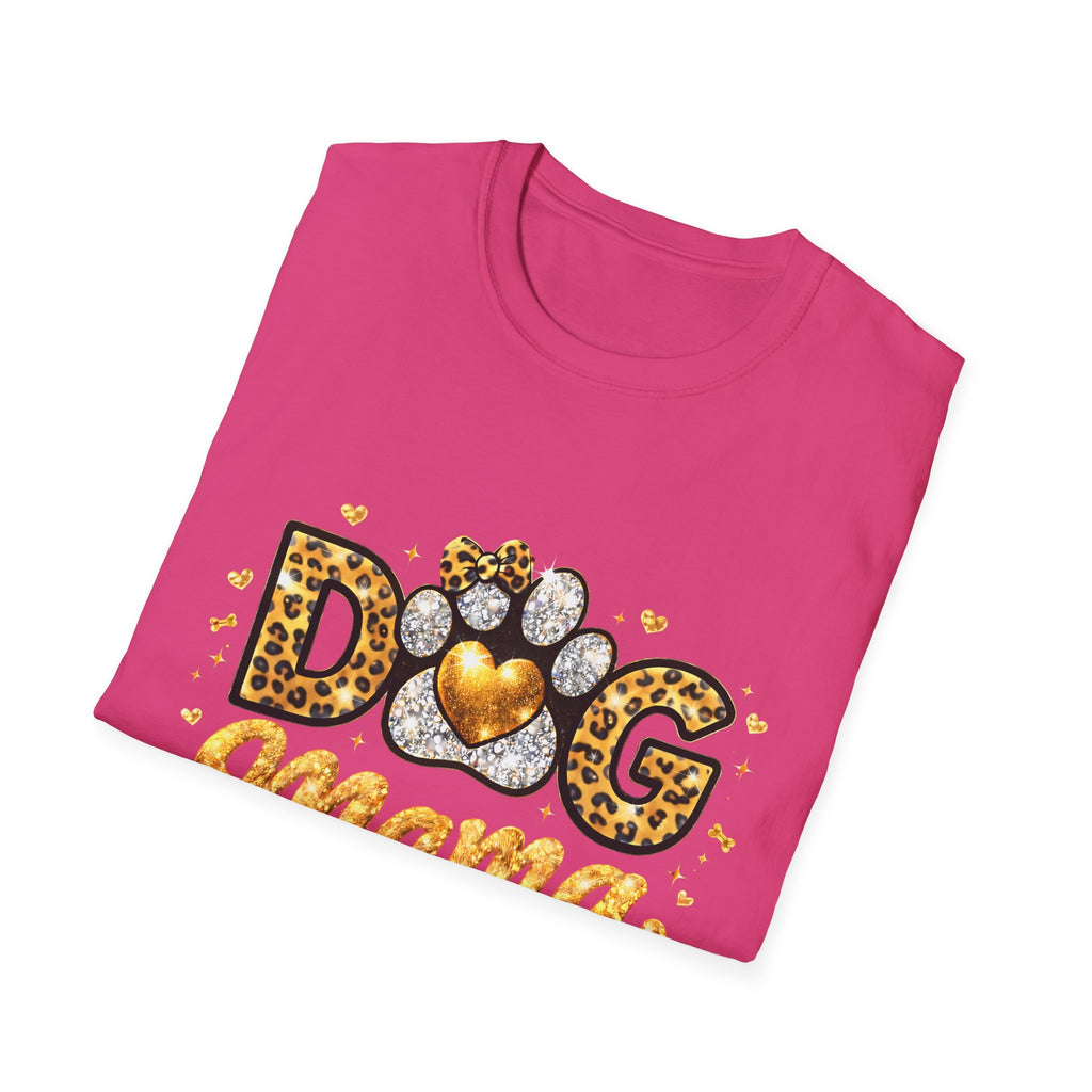 Dog Mama T-Shirt | Leopard Heart Paw Print, Gold Glitter Script