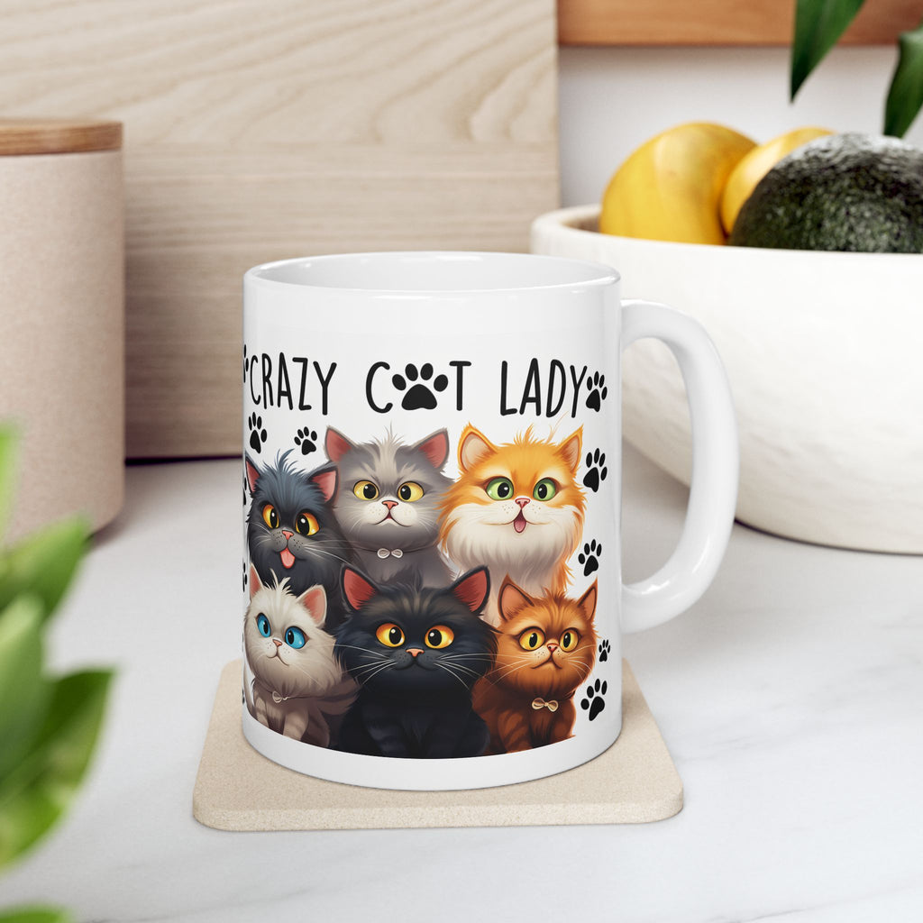 Crazy Cat Lady Cats mug | Cute cartoon kittens paw prints ceramic mug