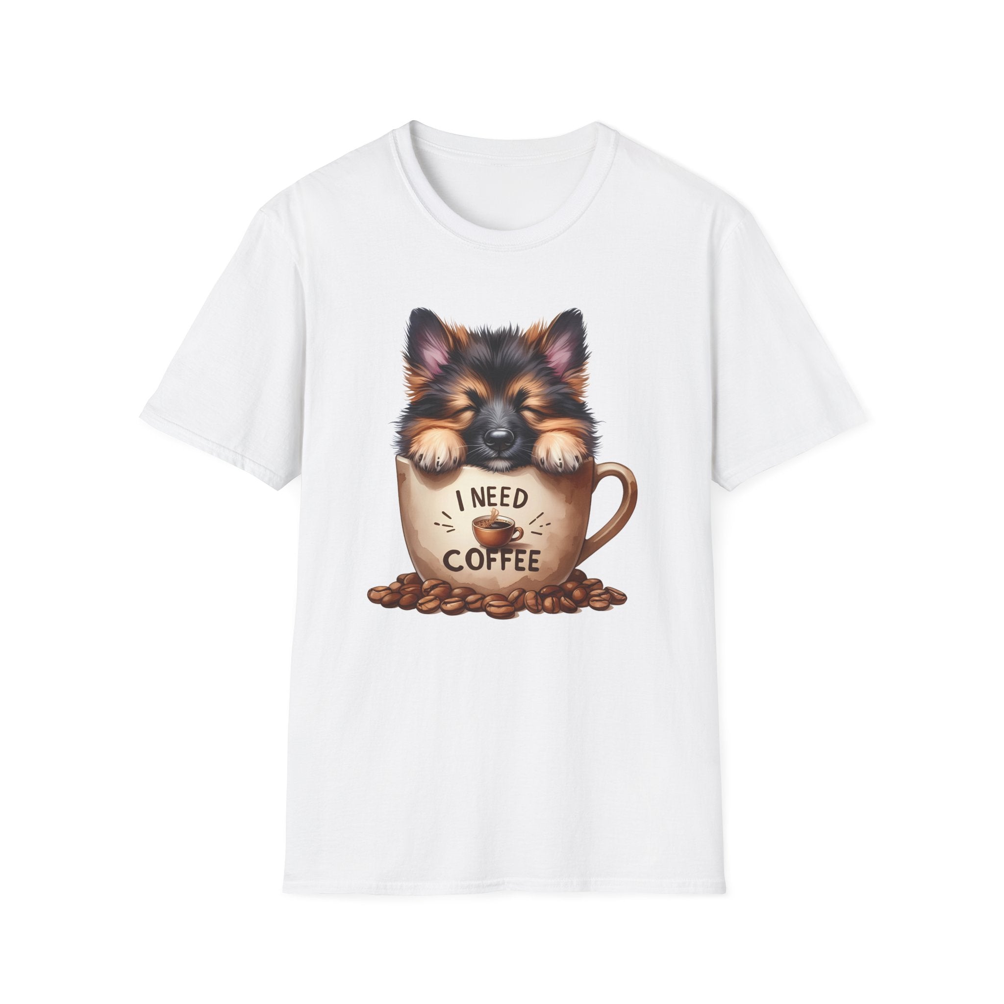 German Shepherd Puppy I Need Coffee T-Shirt | Cute Dog Coffee Design