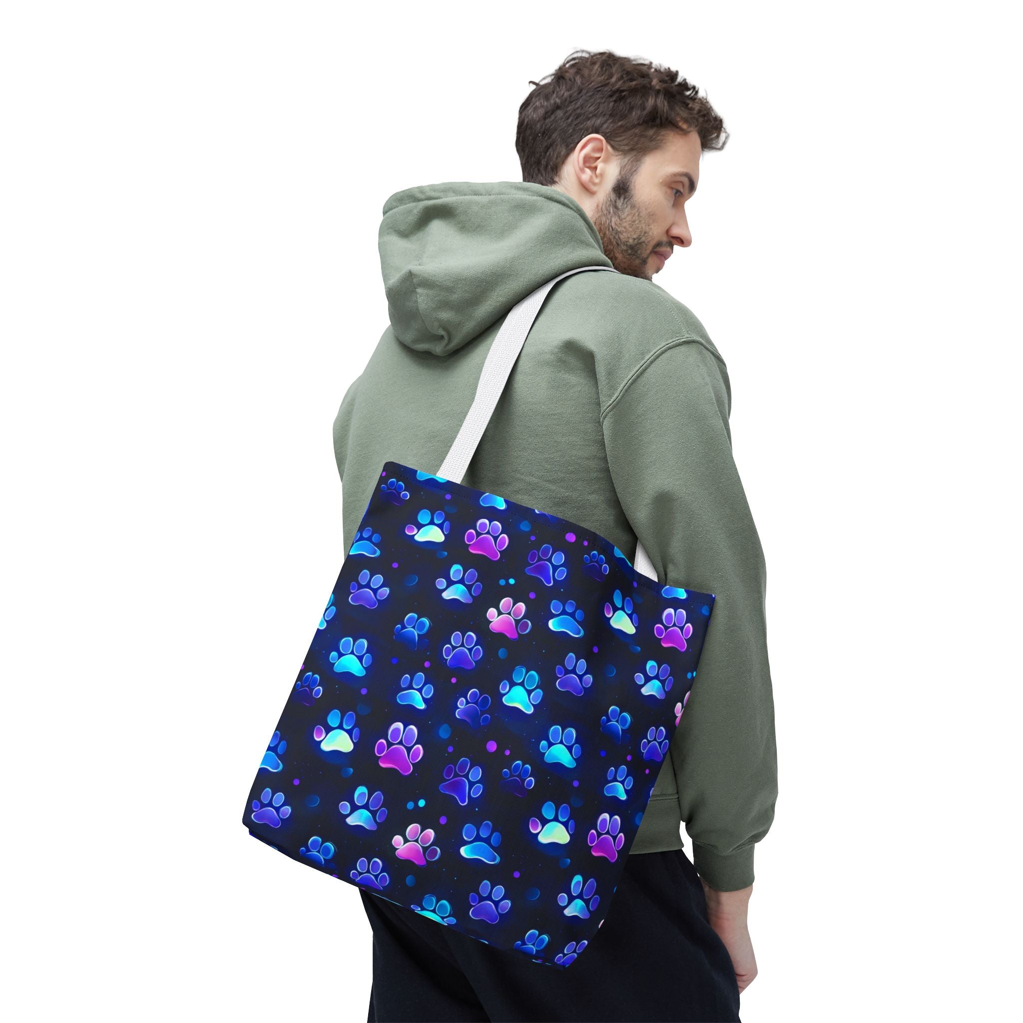 Neon Paw Print Tote | Colorful Cat Dog Paw Pattern All Over Print