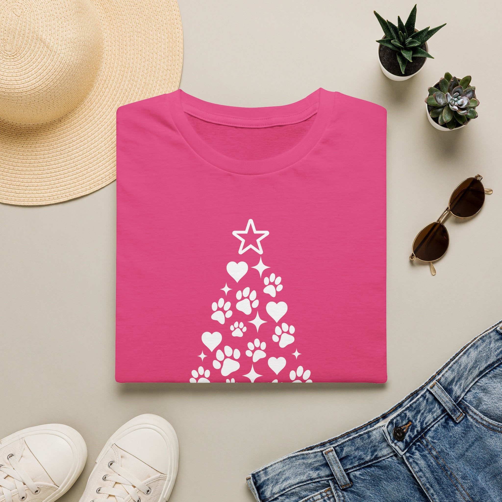 Paw Paw Print Christmas Tree T-Shirt | Dog Lover Holiday Tee
