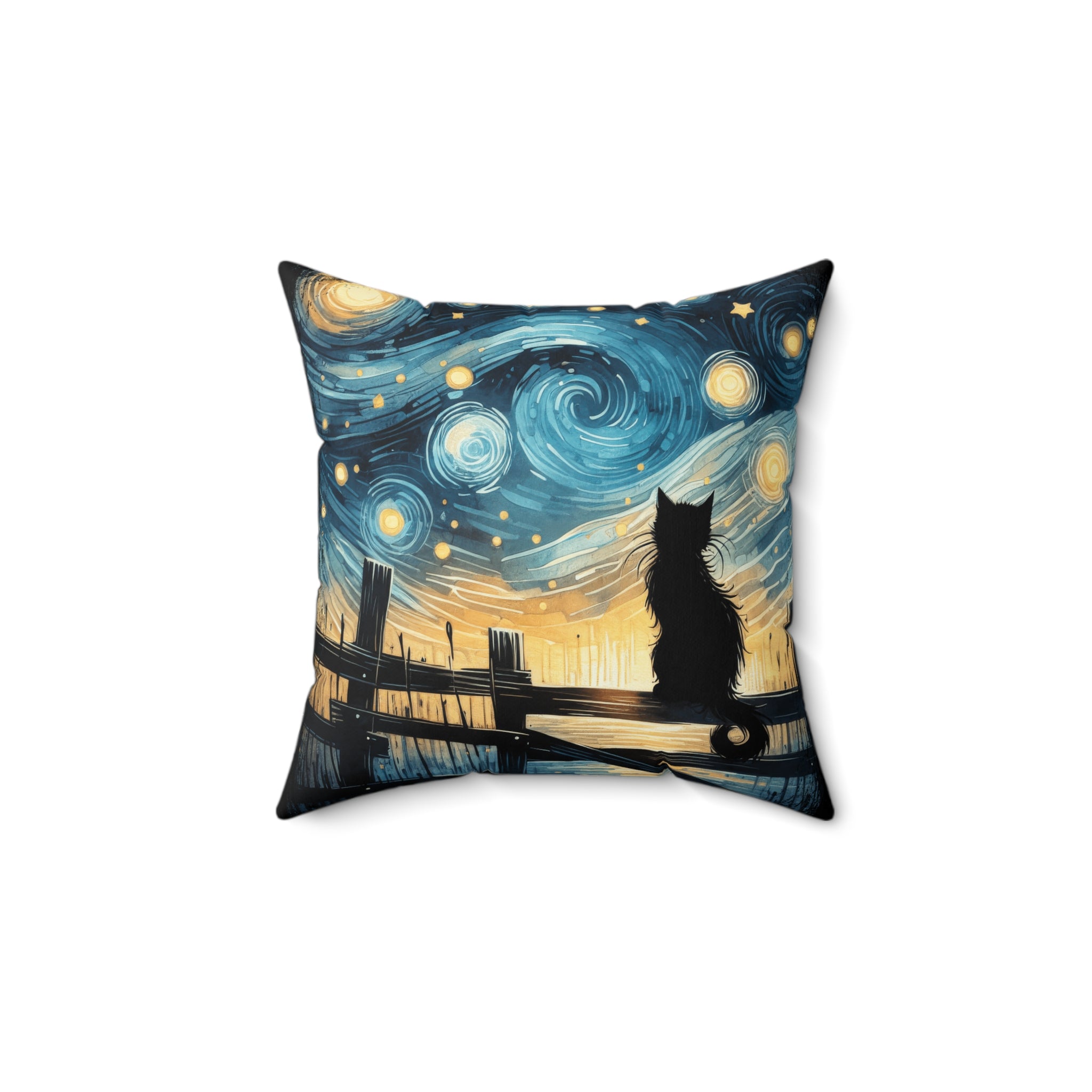 Starry Night Cat pillow | Square Decorative Pillow, Van Gogh Style Night Sky
