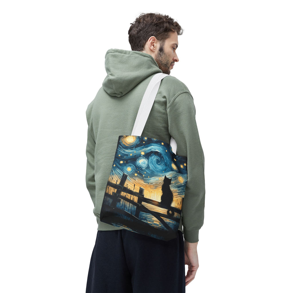 Starry Night Cat Tote | Van Gogh Inspired Swirling Sky Bag