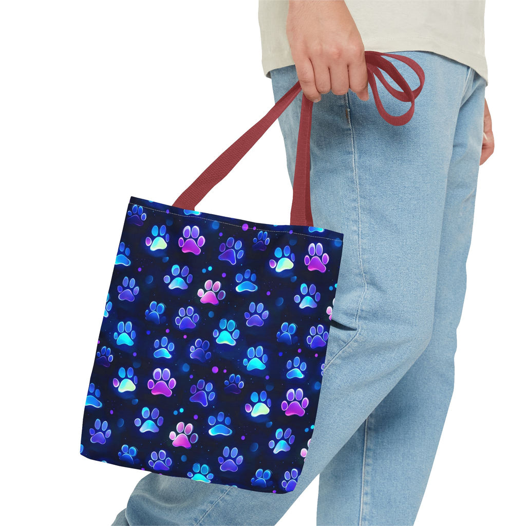 Neon Paw Print Tote | Colorful Cat Dog Paw Pattern All Over Print