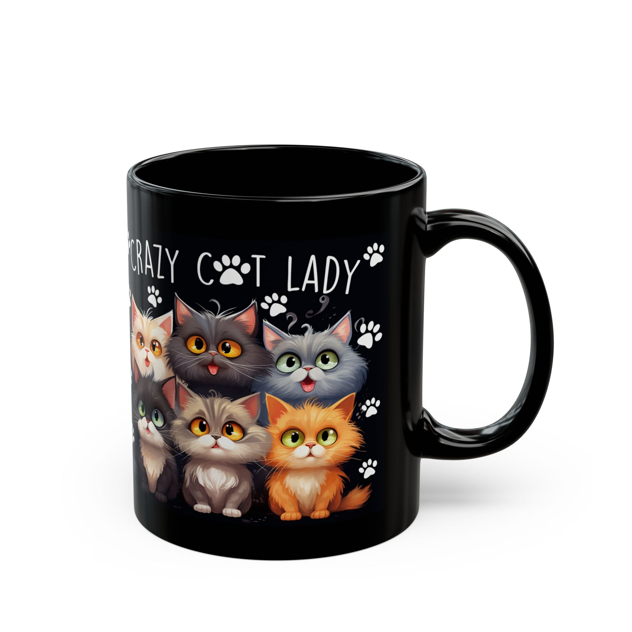 Crazy Cat Lady Mug | Black Cat Paw Print Coffee Cup