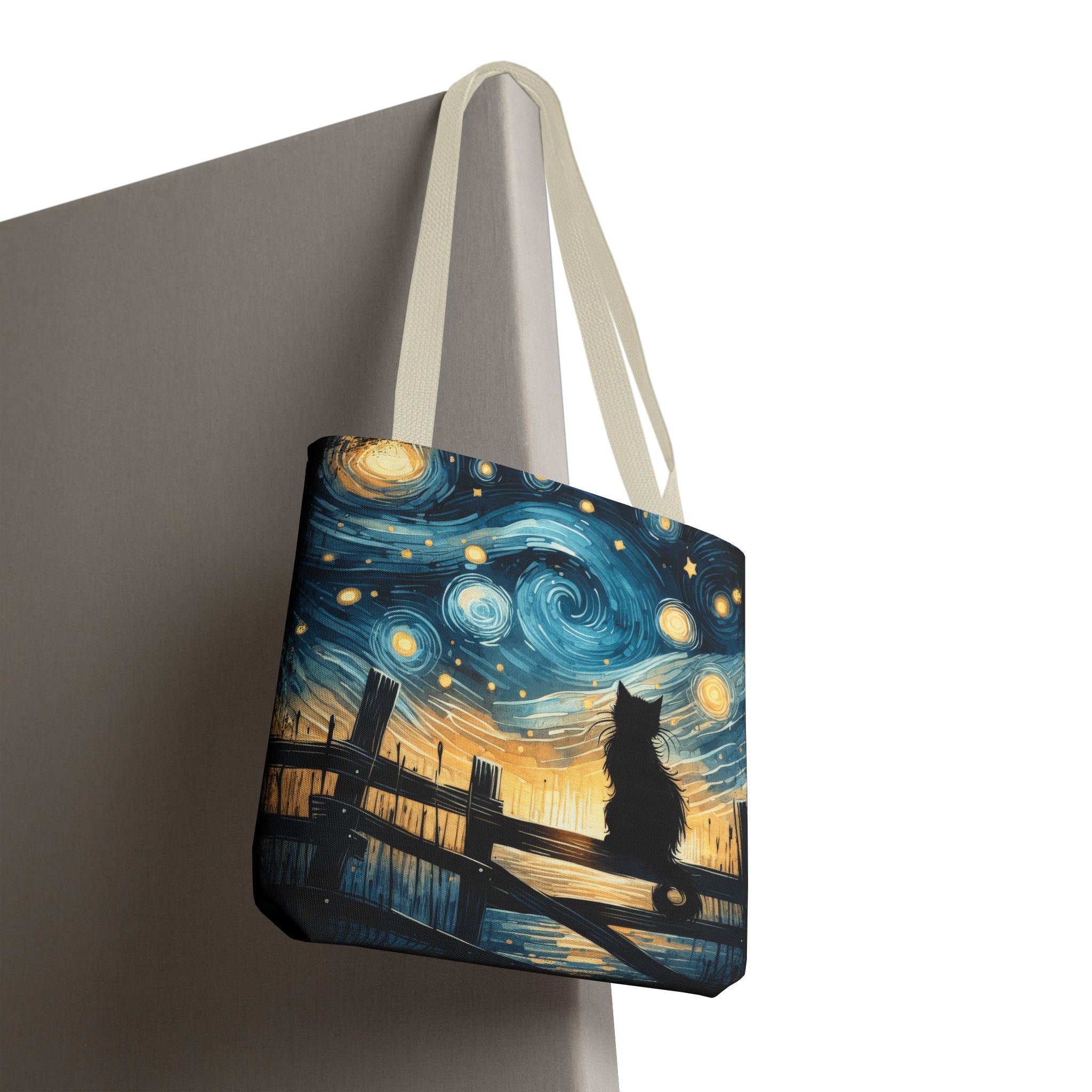 Starry Night Cat Tote | Van Gogh Inspired Swirling Sky Bag