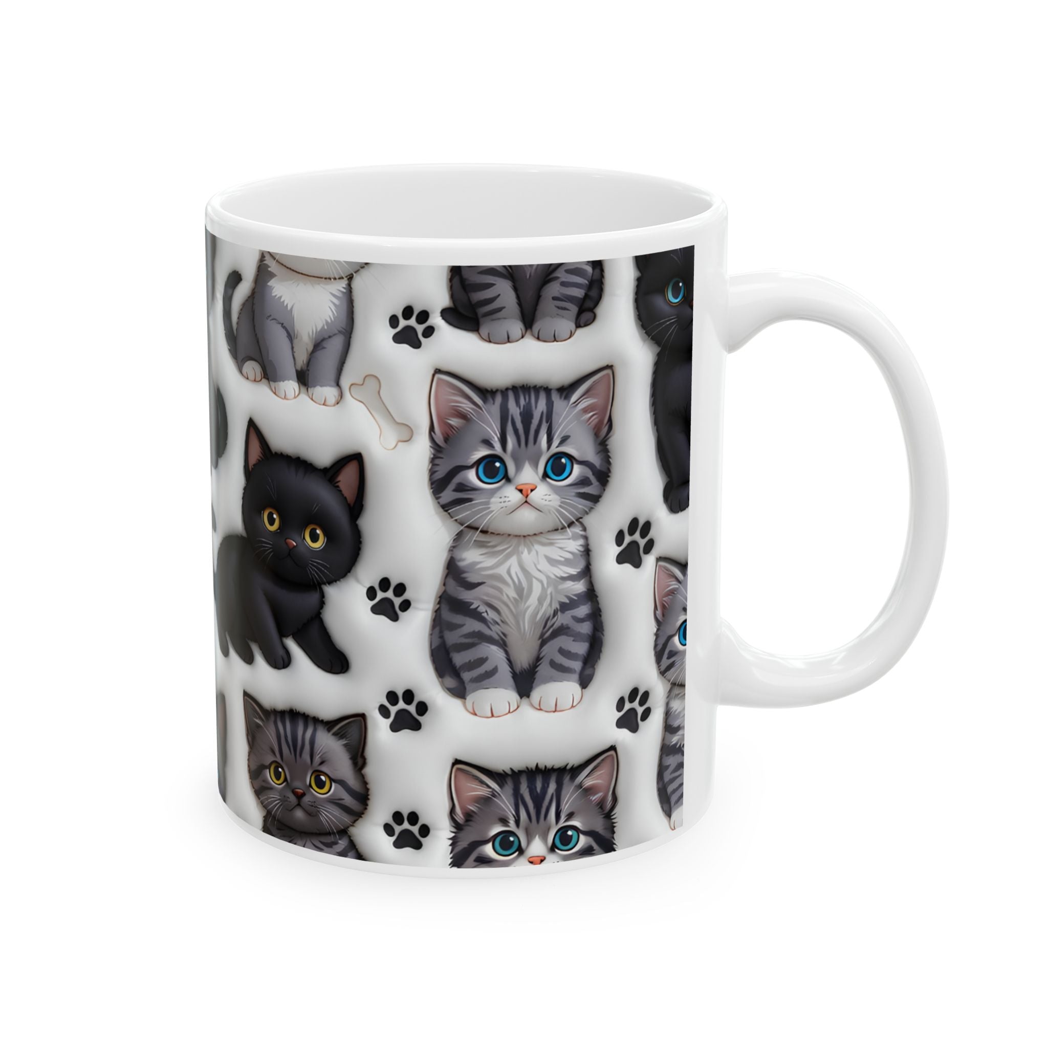 Cute Black and Tabby Kittens Mug | Ceramic Cat Pattern Mug