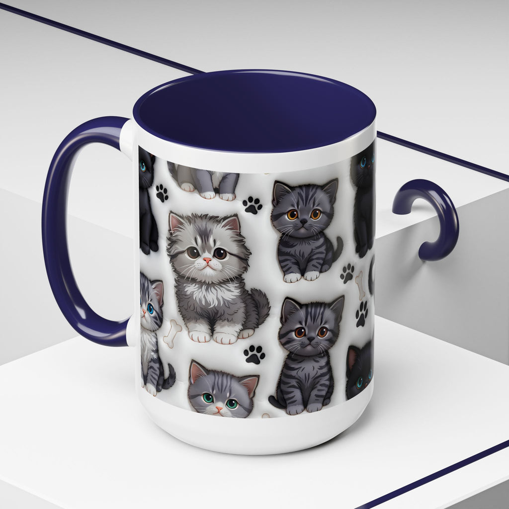 Cute Kitten Pattern Accent Coffee Mug | Cat Paw Print Design
