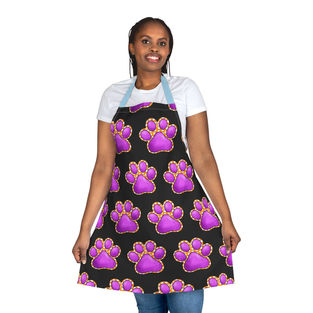 Purple Paw Print Apron | Pet Lover Kitchen Apron, Colorful Paw Pattern