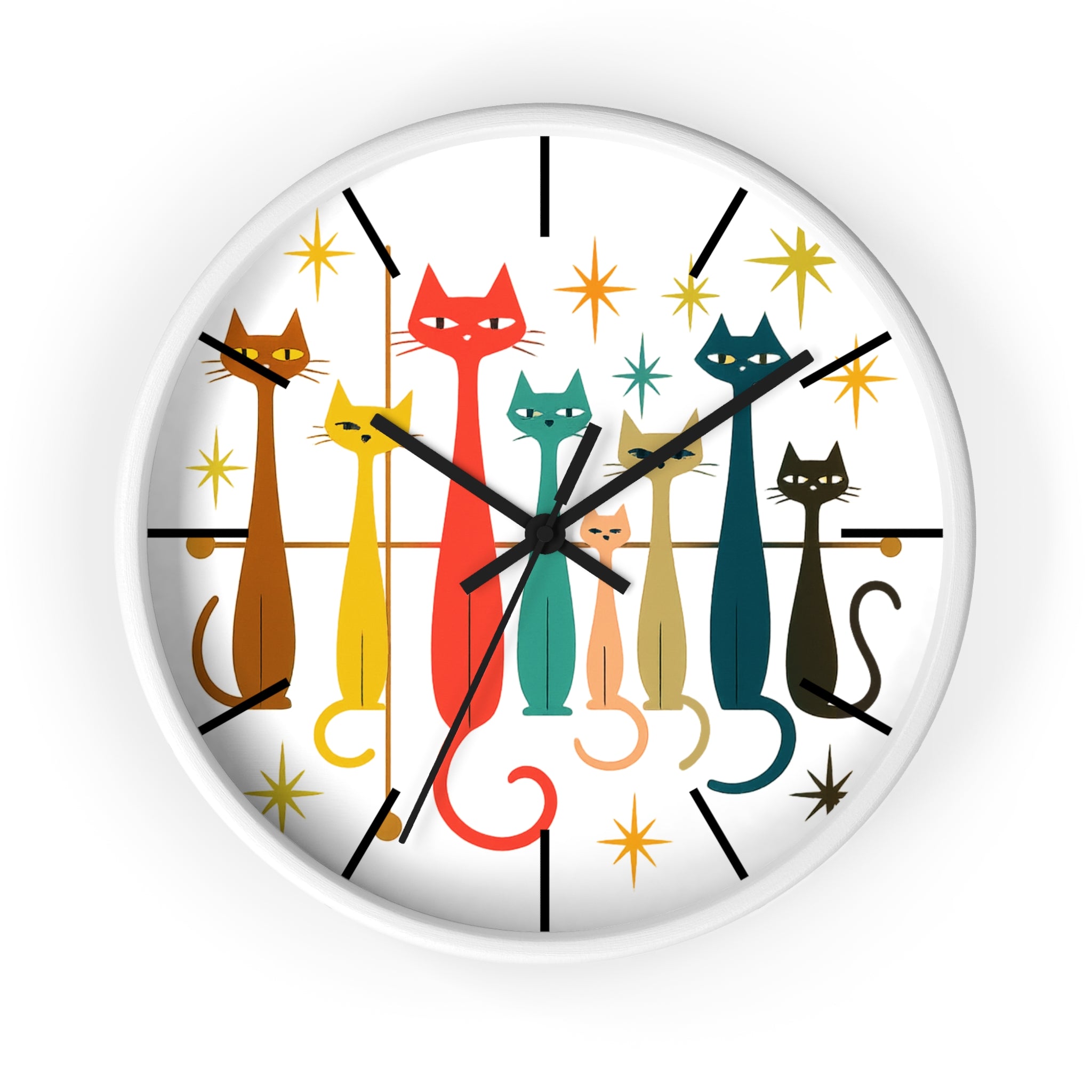 Retro Mid Century Modern Cats Wall Clock | Atomic Starburst Cat Design
