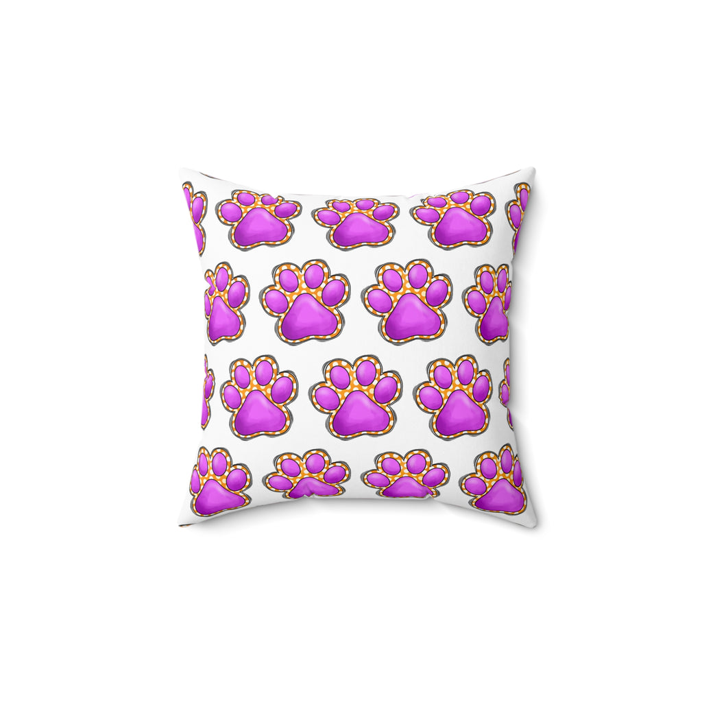 Pink Paw Print Pattern Pillow | Pet Lover Decorative Cushion