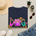 Dog Mom colorful paw print design T-Shirt | leopard hearts sunflower accents