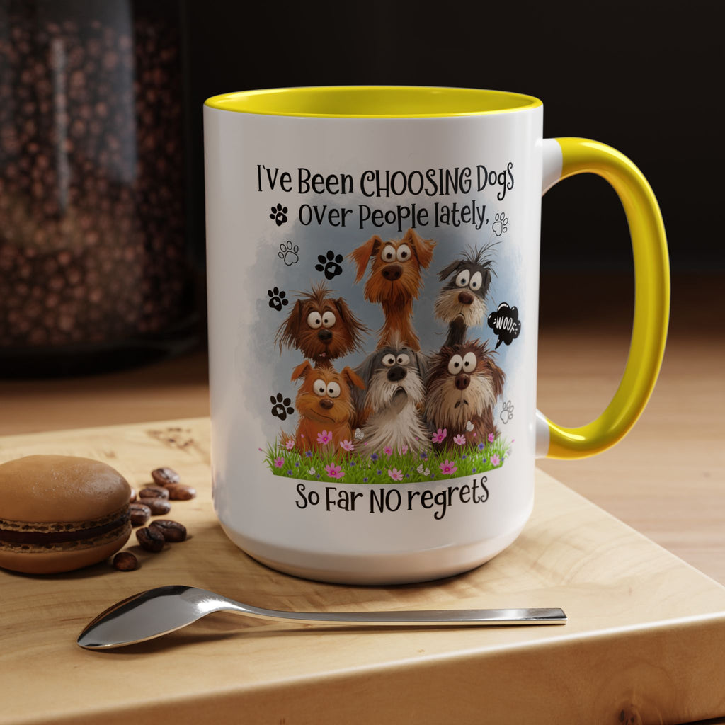 Choosing Dogs Over People Mug | Funny Cute Cartoon Dogs, 11oz 15oz Accent Coffee Mug