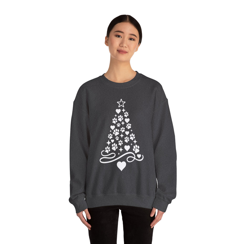 Paw Paw Print Christmas Tree Sweatshirt | Pet Lover Holiday Crewneck