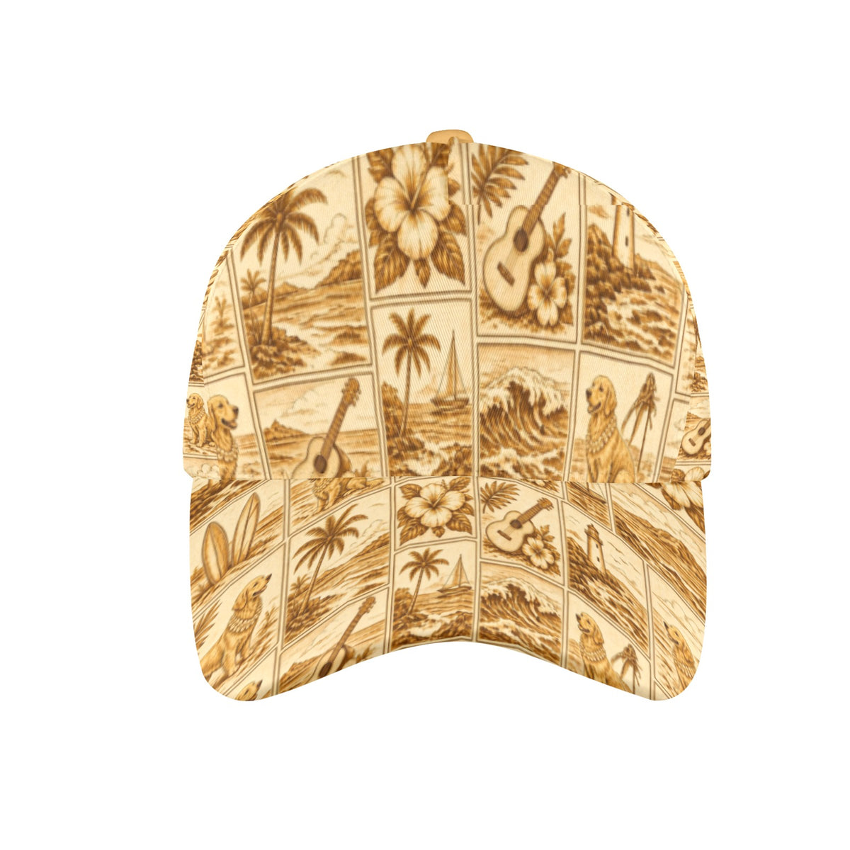 Golden Retriever Surf Style All Over Print Snapback Mom Dad Cap – 7-Panel Chino Cotton Twill Hat