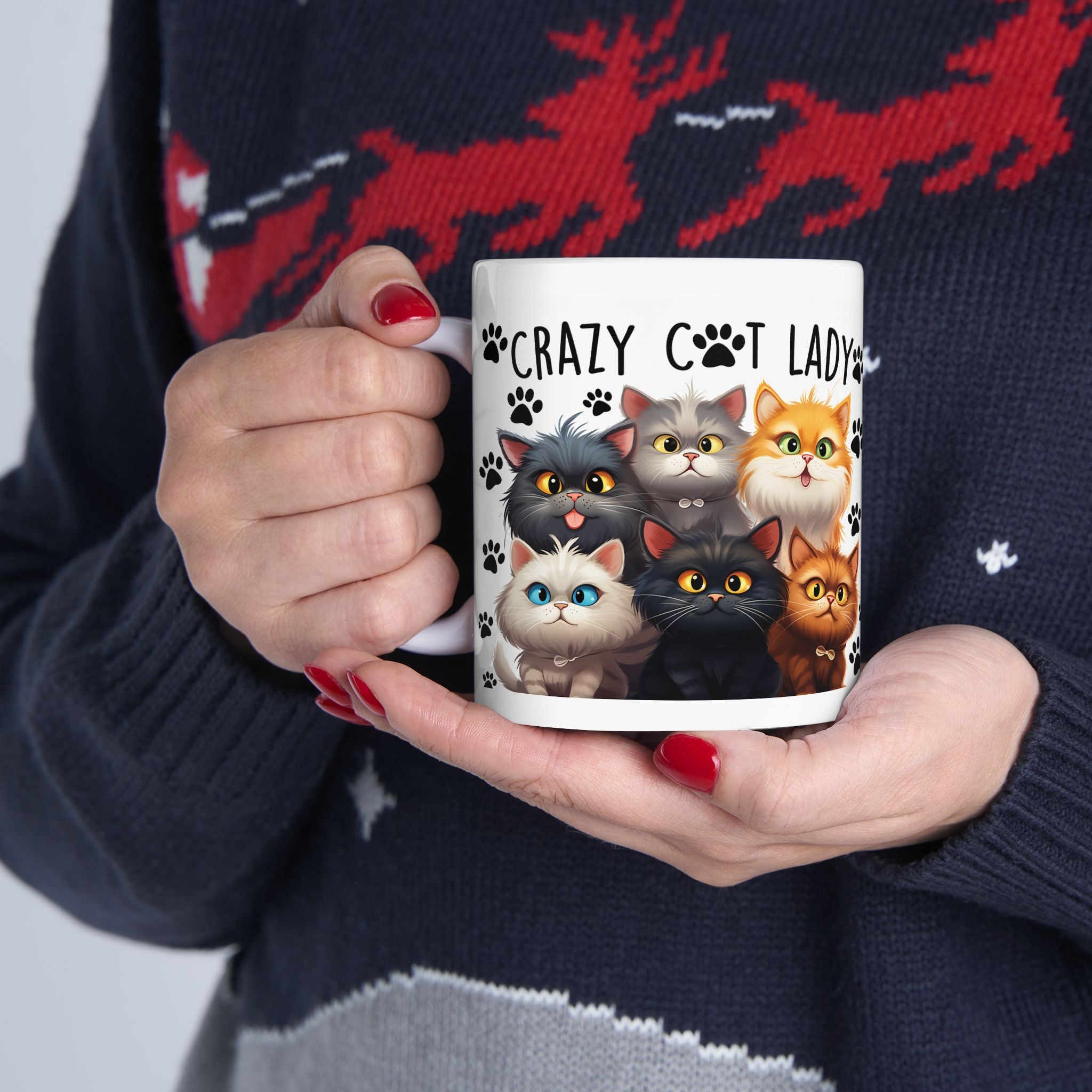 Crazy Cat Lady Cats mug | Cute cartoon kittens paw prints ceramic mug
