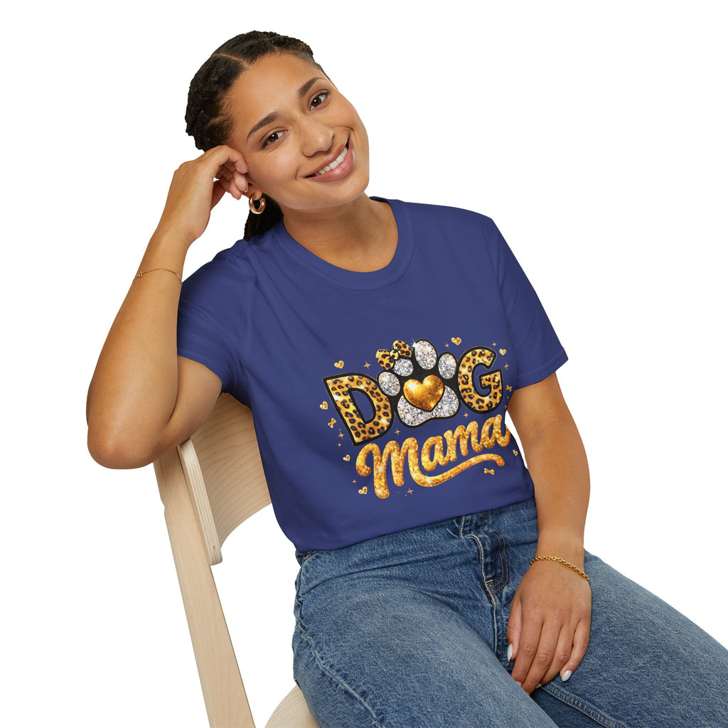 Dog Mama T-Shirt | Leopard Heart Paw Print, Gold Glitter Script