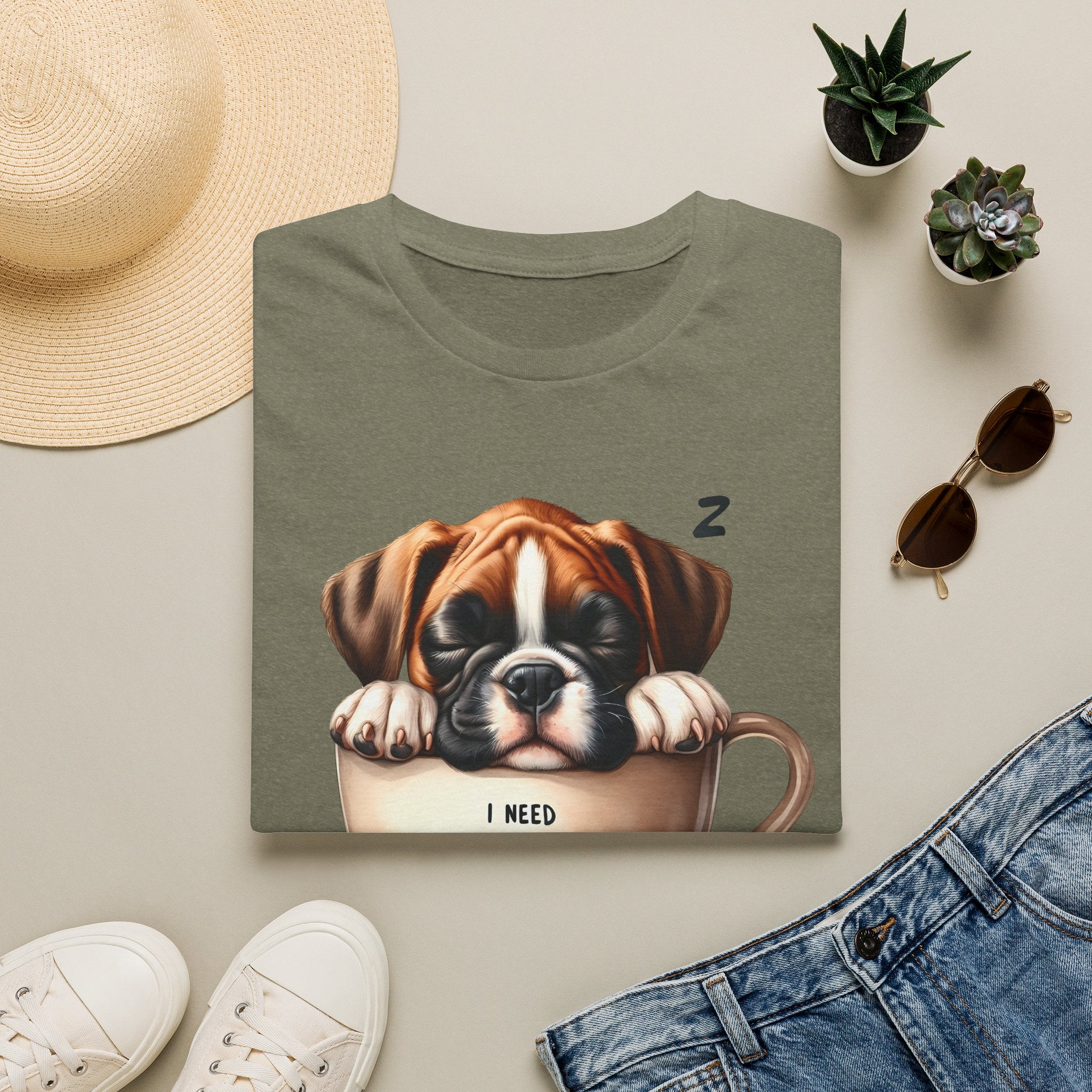 Sleeping Puppy in Coffee Cup T-Shirt | I Need Coffee Design