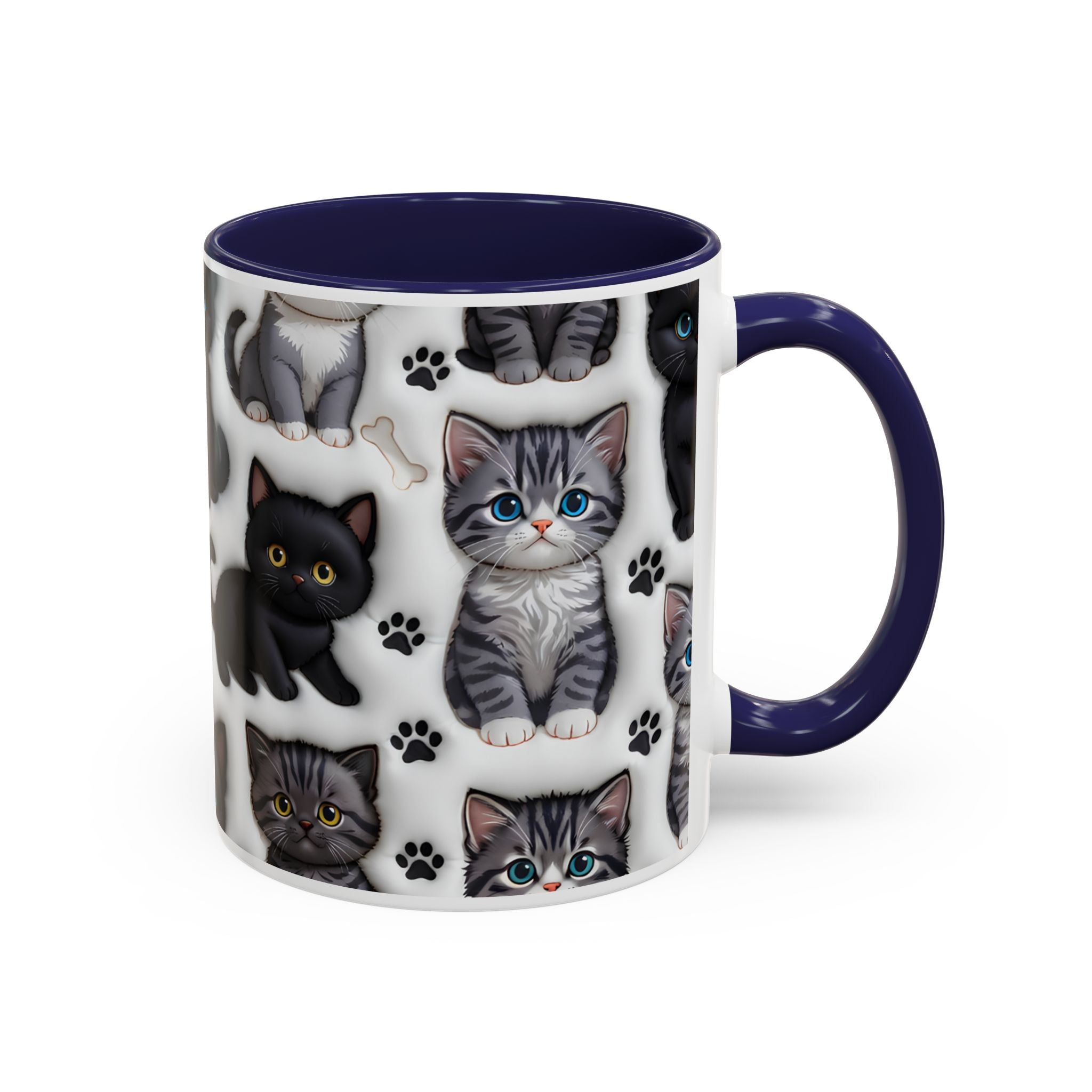 Cute Kitten Pattern Accent Coffee Mug | Cat Paw Print Design