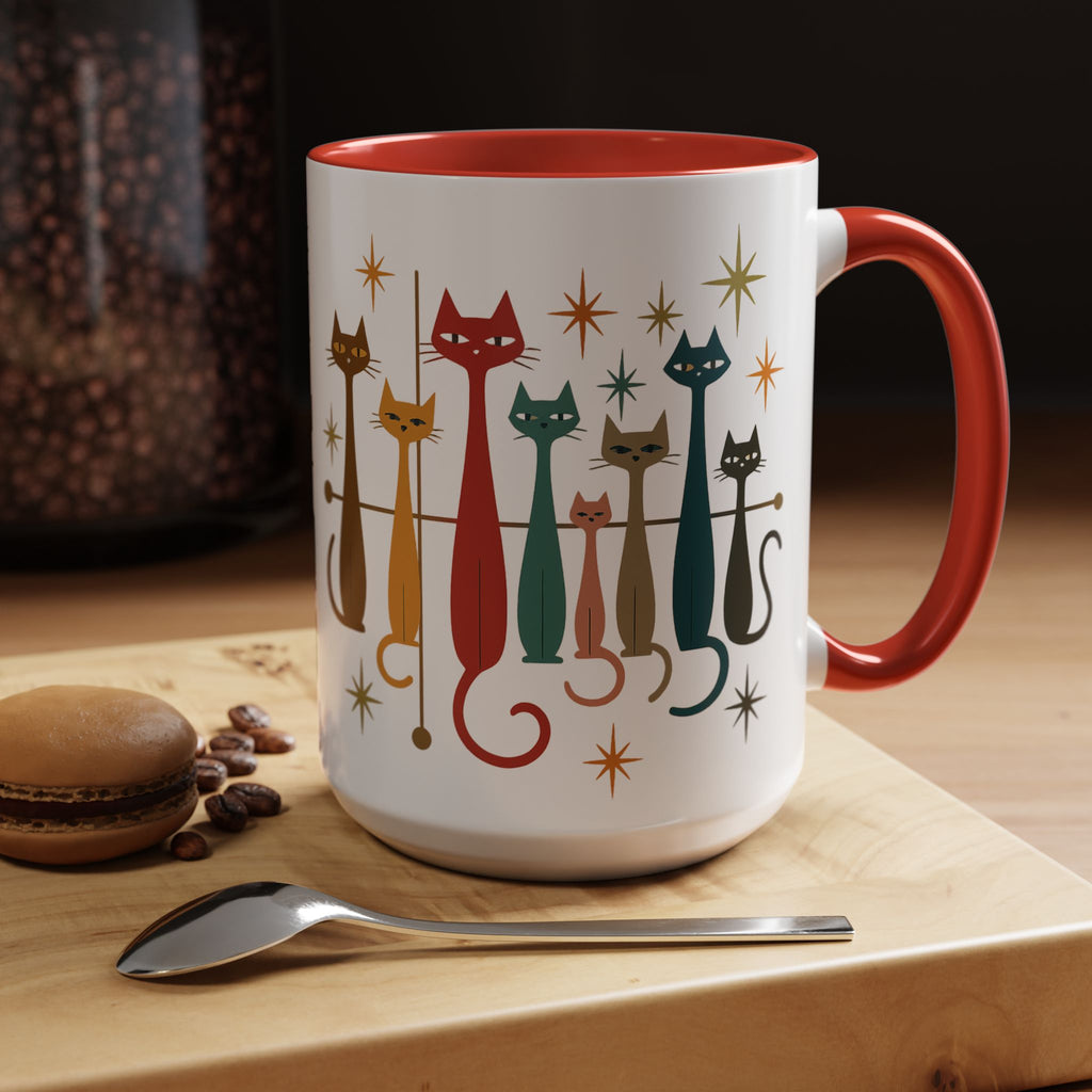 Retro Mid-Century Cats 1950s 1960s Accent Coffee Mug | 11oz 15oz