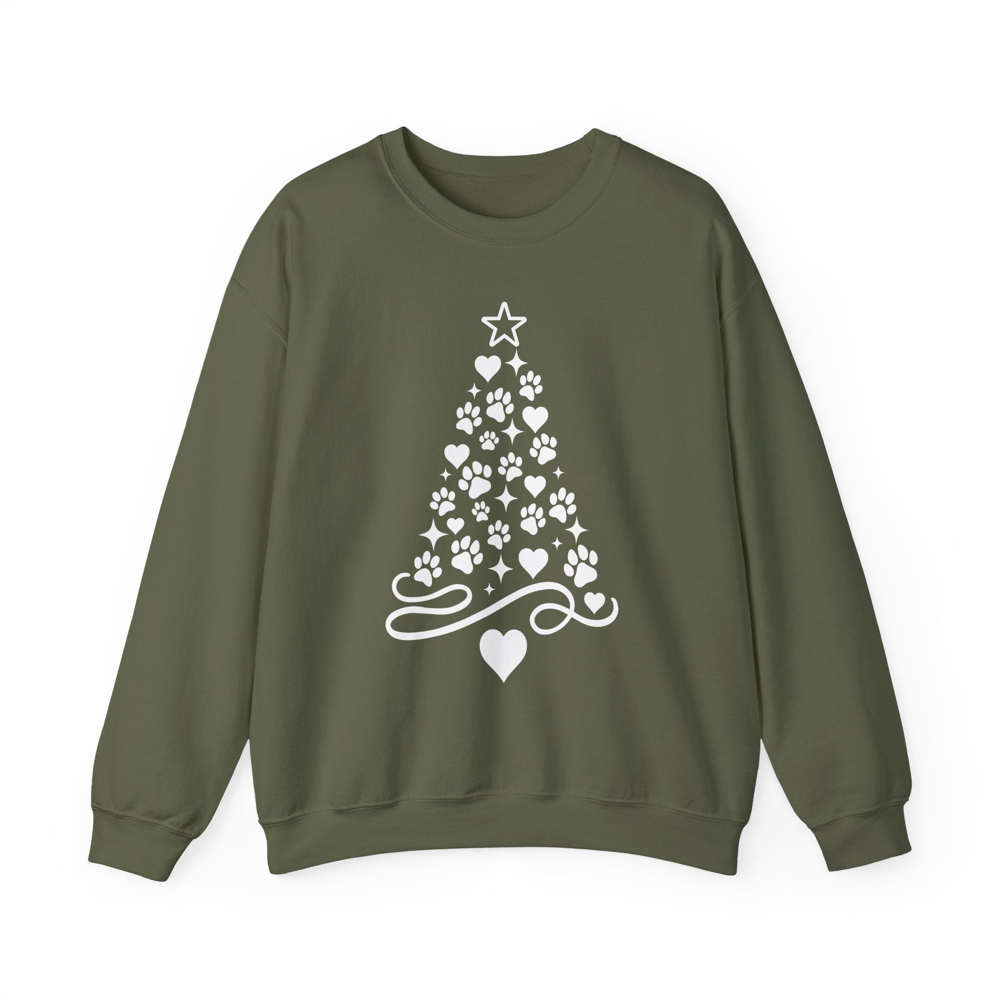 Paw Paw Print Christmas Tree Sweatshirt | Pet Lover Holiday Crewneck