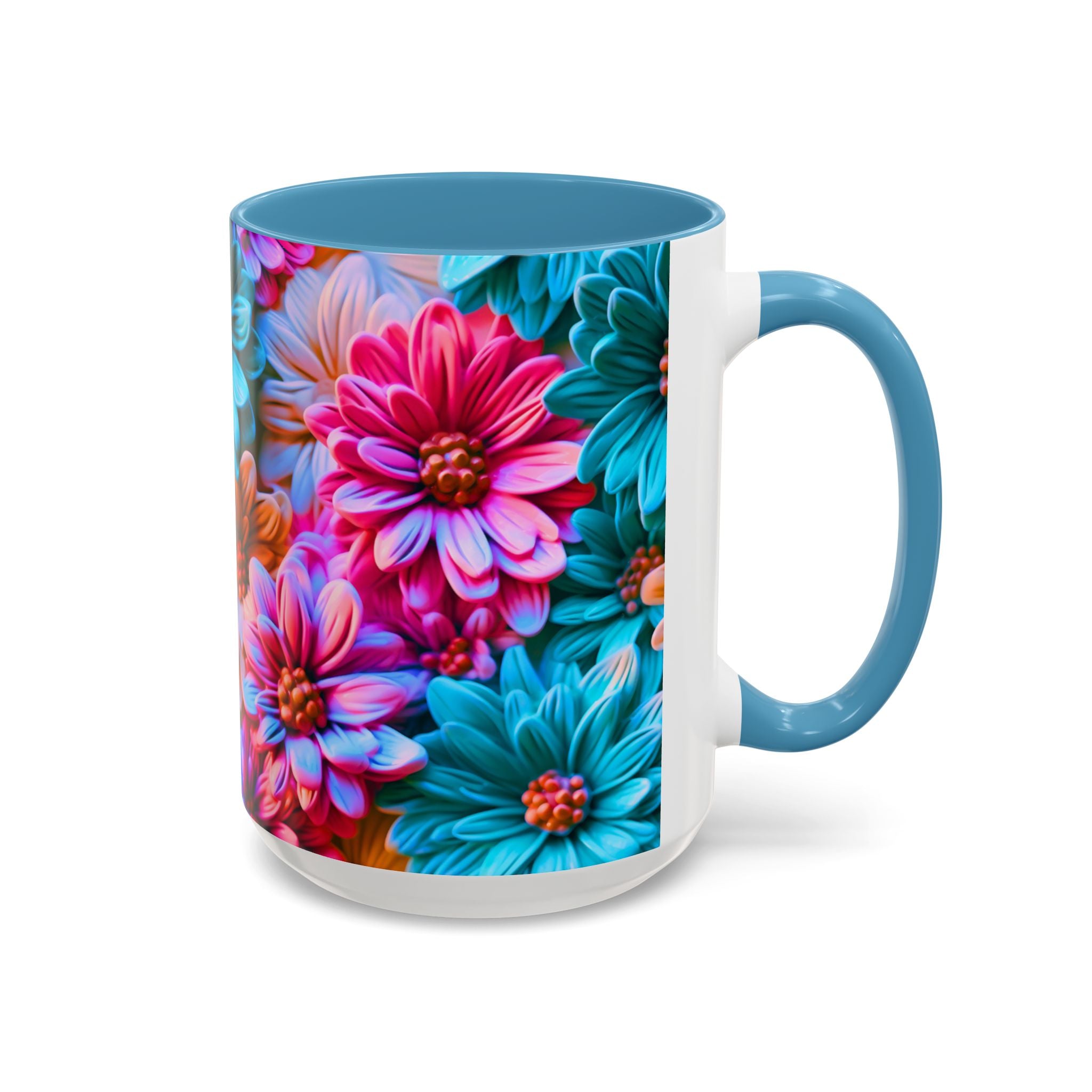 Vibrant Dahlia Floral Accent Mug | 11oz 15oz Ceramic Coffee Mug