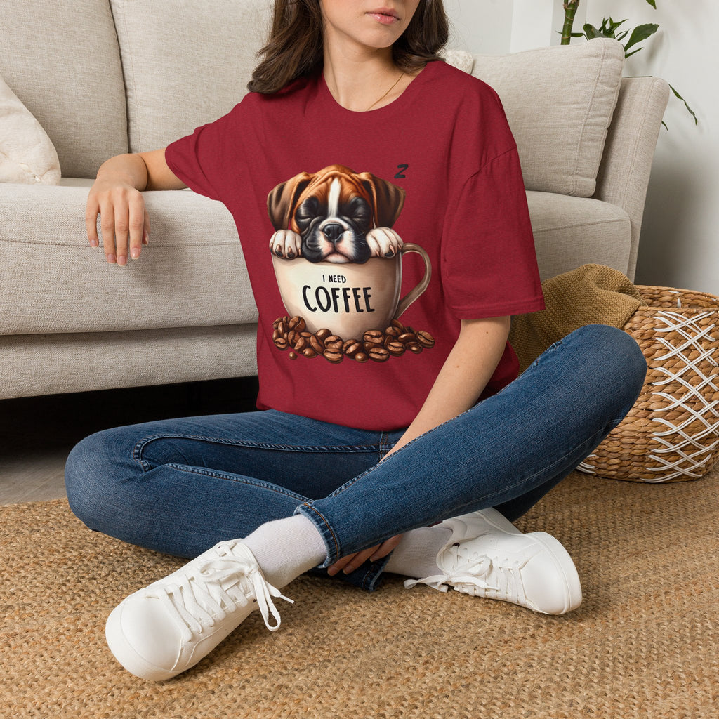 Sleeping Puppy in Coffee Cup T-Shirt | I Need Coffee Design