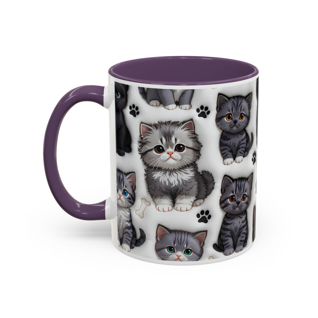 Cute Kitten Pattern Accent Coffee Mug | Cat Paw Print Design