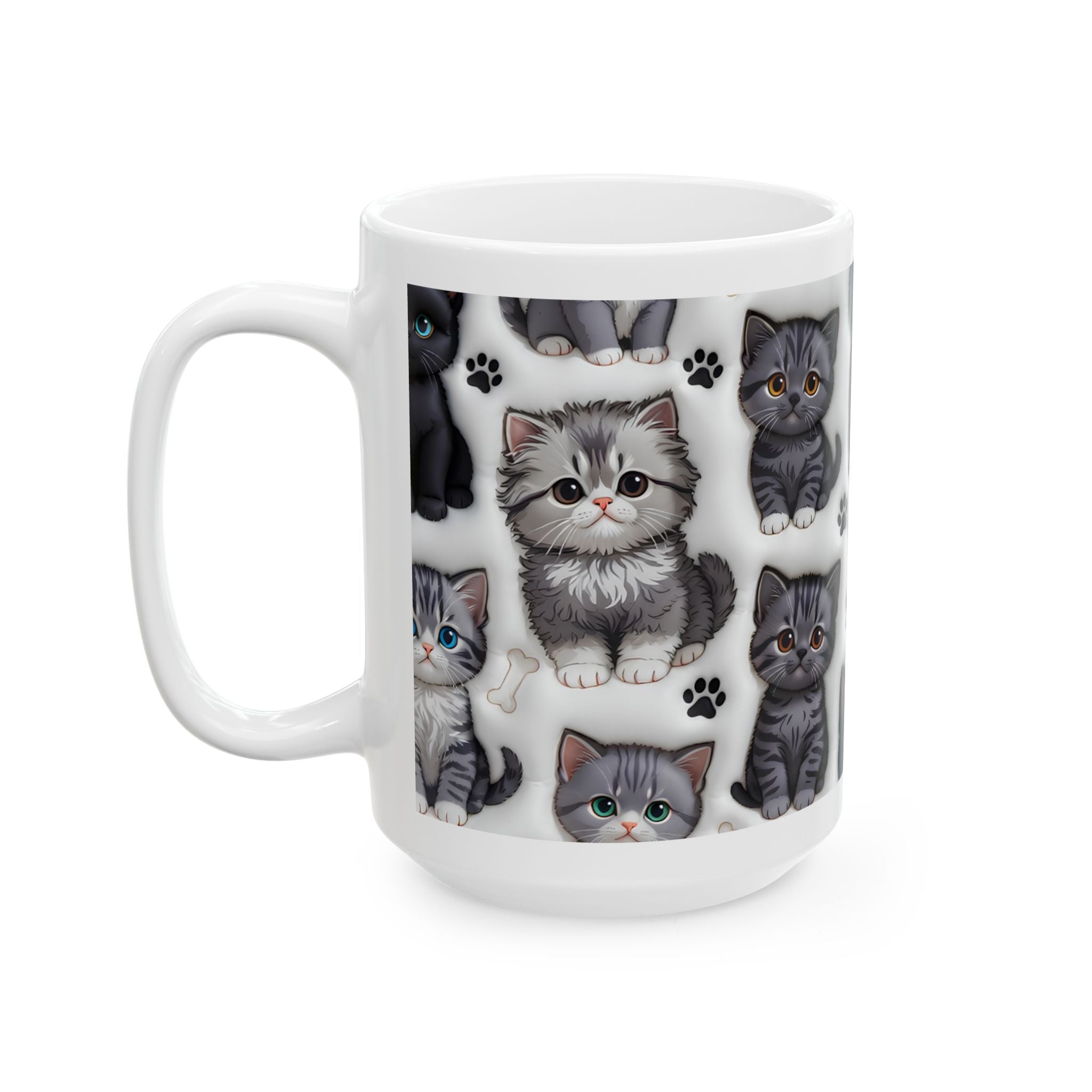 Cute Black and Tabby Kittens Mug | Ceramic Cat Pattern Mug